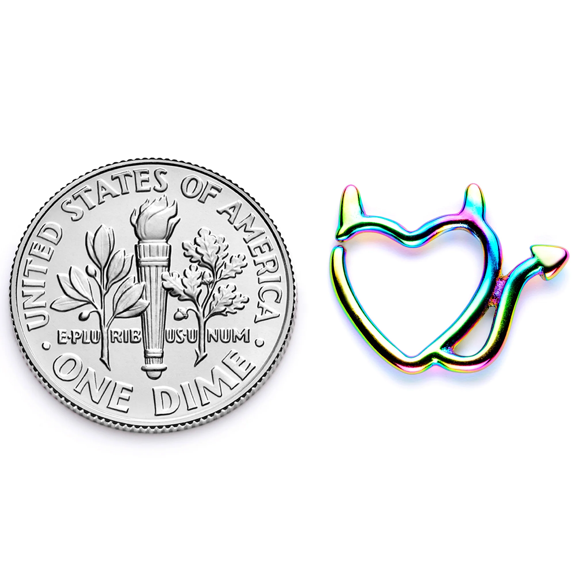 16G 1/4 Rainbow Little Devil Halloween Heart Closure Ring - Image 4