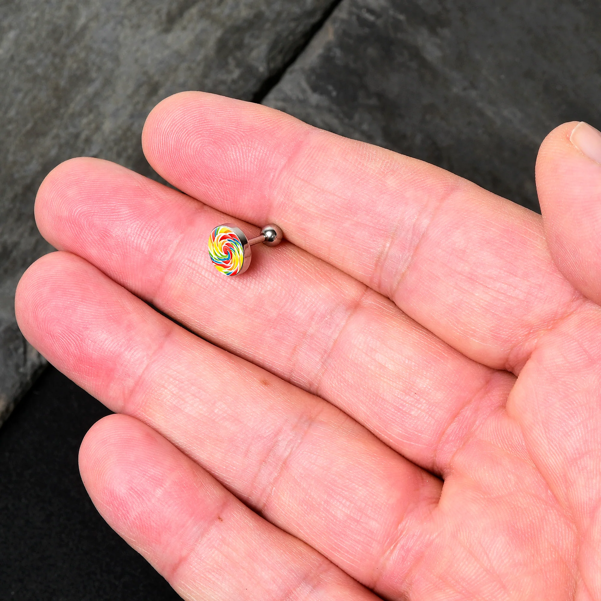 16G 1/4 Rainbow Swirl Lollipop Cartilage Tragus Earring by Onyx O - Image 2
