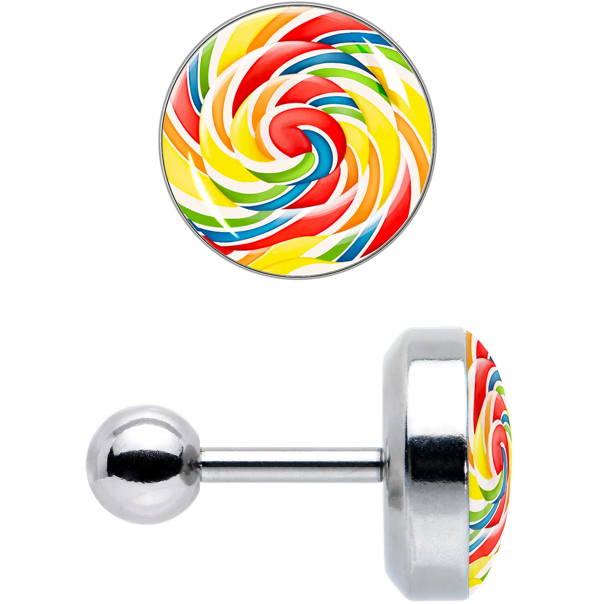 16G 1/4 Rainbow Swirl Lollipop Cartilage Tragus Earring by Onyx O - Image 3