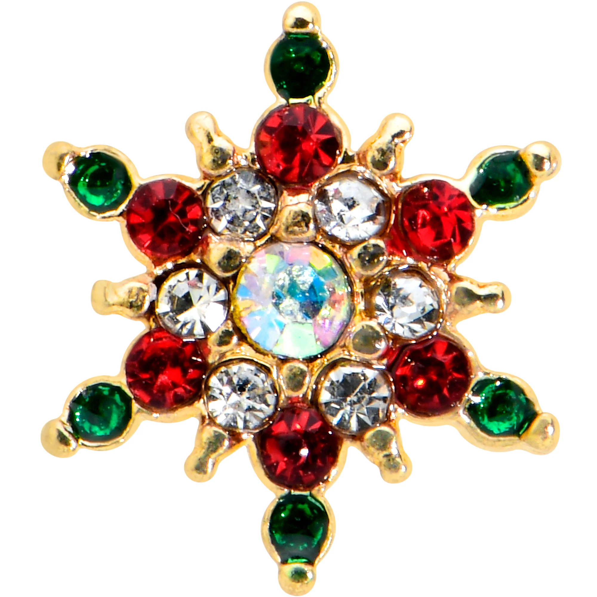 16G 1/4 Red Aurora Gem Gold Tone Christmas Star Labret Tragus - Image 2