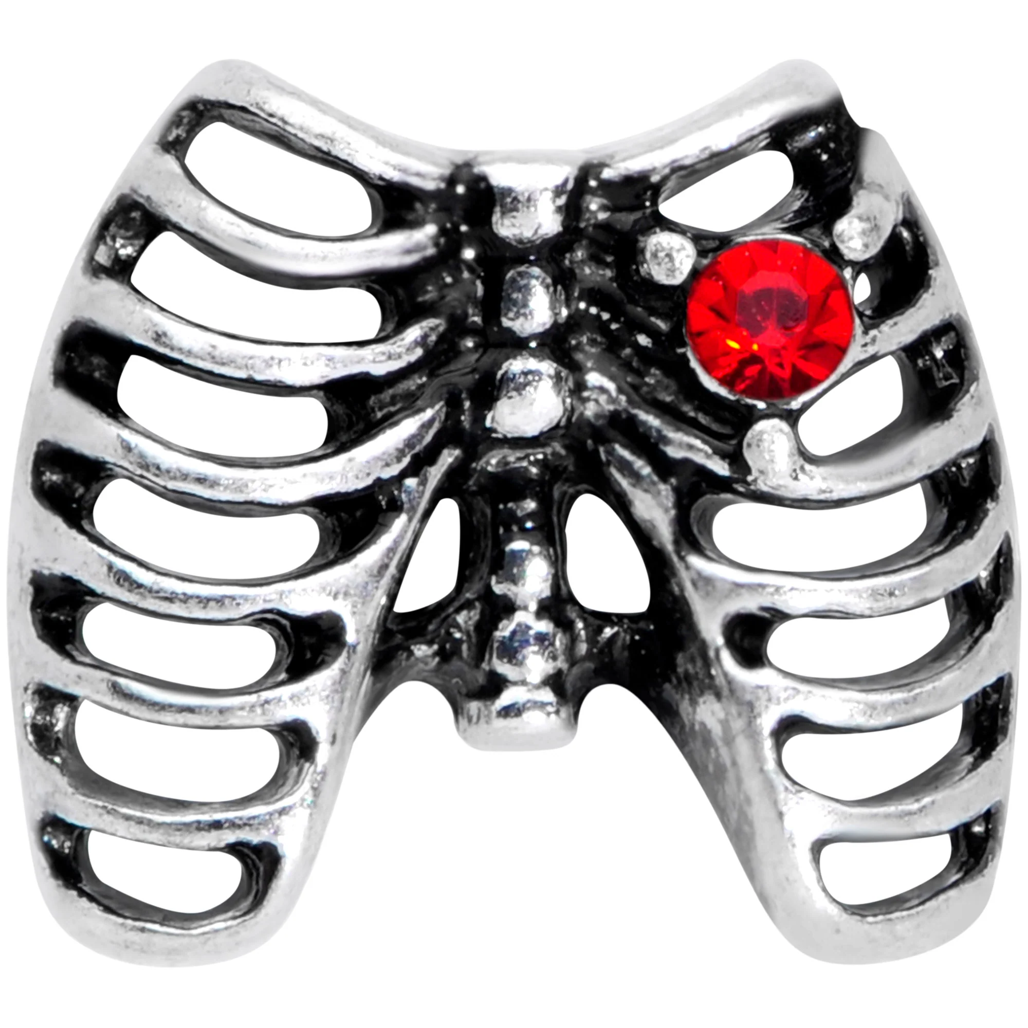 16G 1/4 Red CZ Gem Heart Skeleton Halloween Cartilage Earring - Image 2
