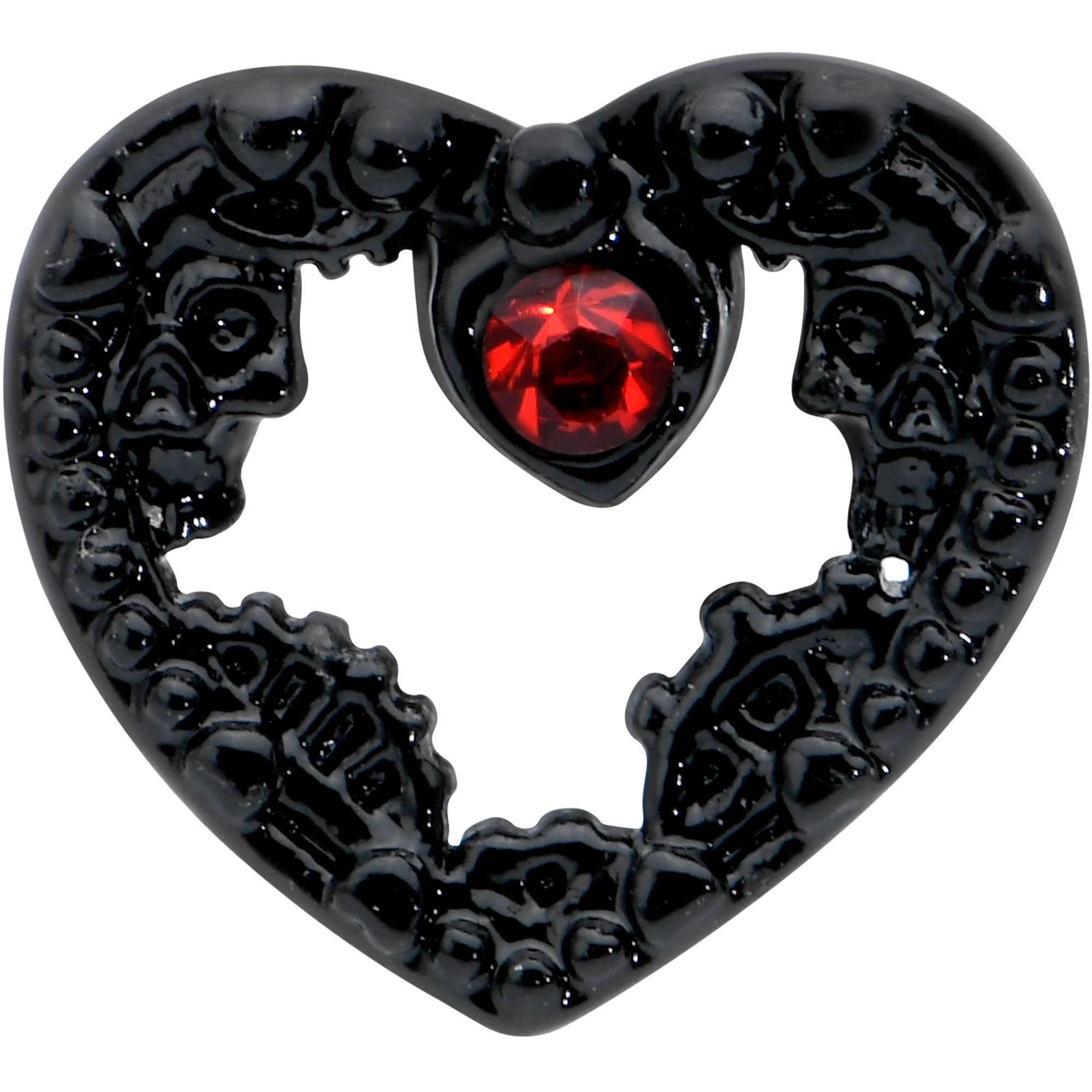 16G 1/4 Red Gem Black Steampunk Skull Cartilage Tragus Earring - Image 2