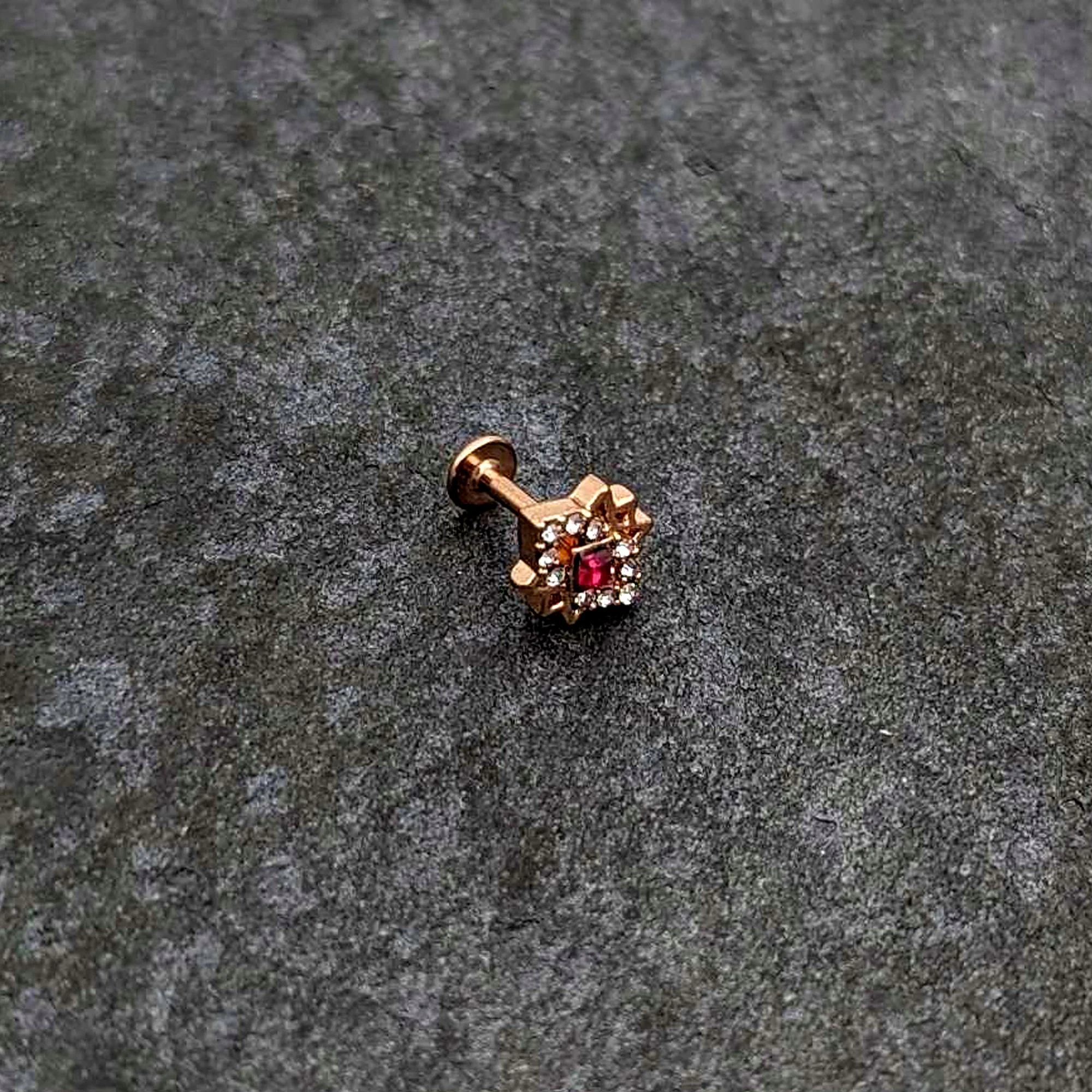 16G 1/4 Red Gem Rose Gold Tone Octogram Star Labret Monroe Tragus - Image 6