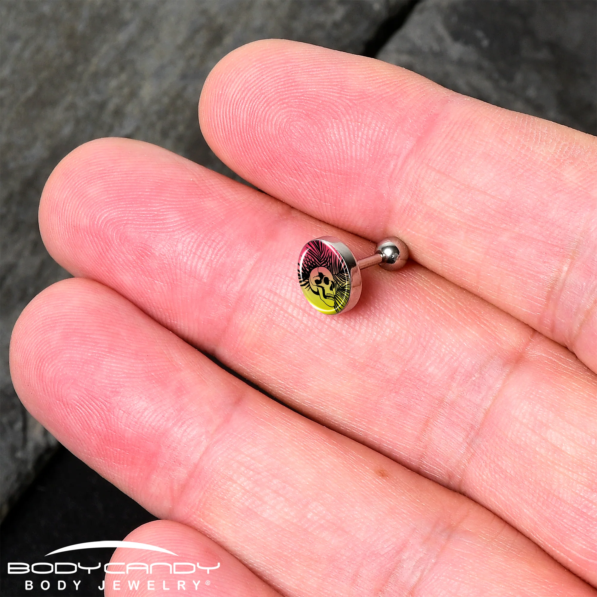 16G 1/4 Red Haze Sunset Skull and Palms Tragus Cartilage Earring by Onyx O - Image 2