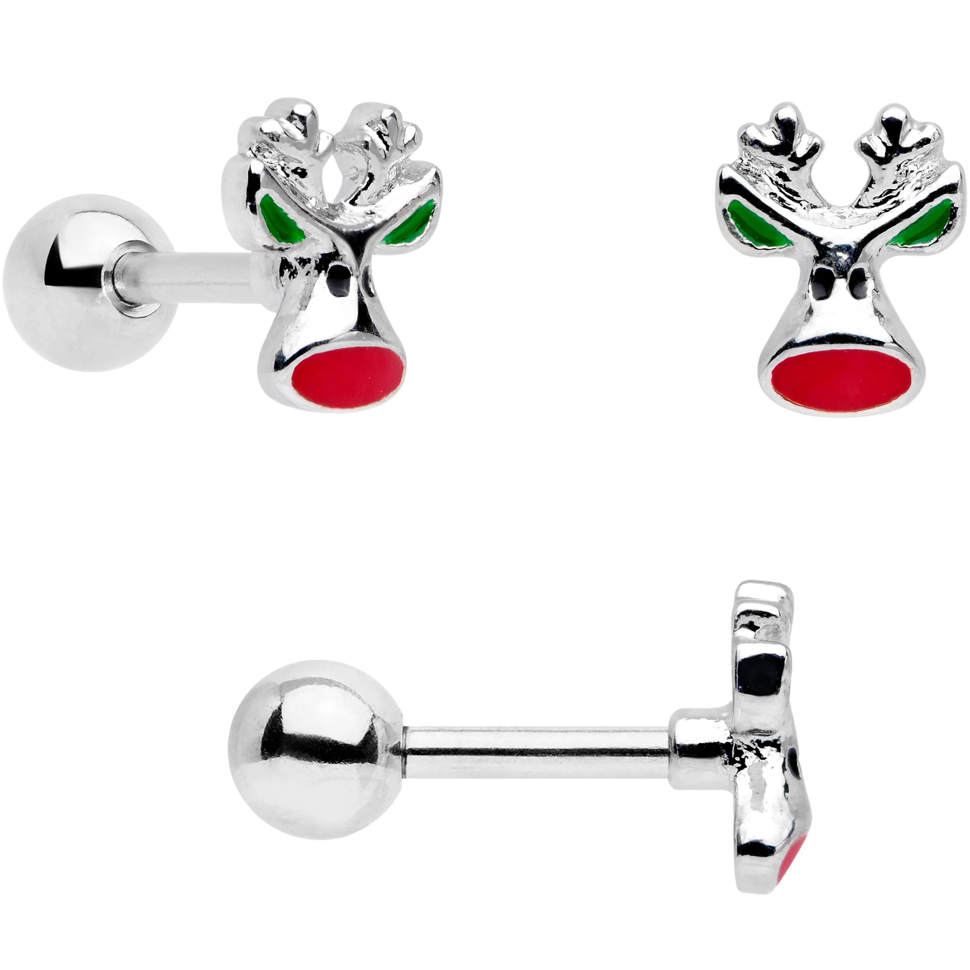 16G 1/4 Reindeer Snowman Christmas Dangle Cartilage Tragus Set of 3 - Image 2