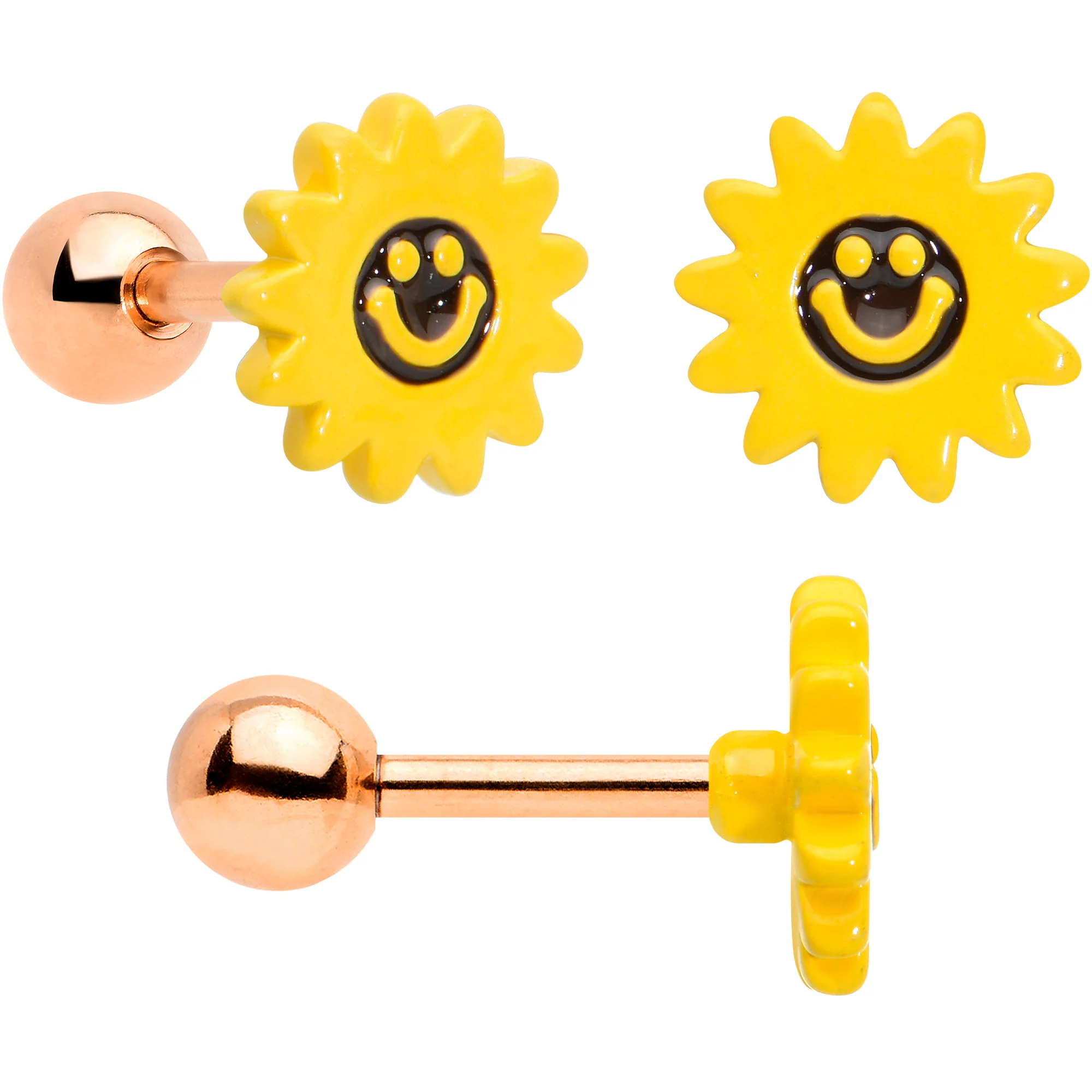 16G 1/4 Rose Gold Tone Bee Smile Flower Cartilage Tragus Set of 3 - Image 4