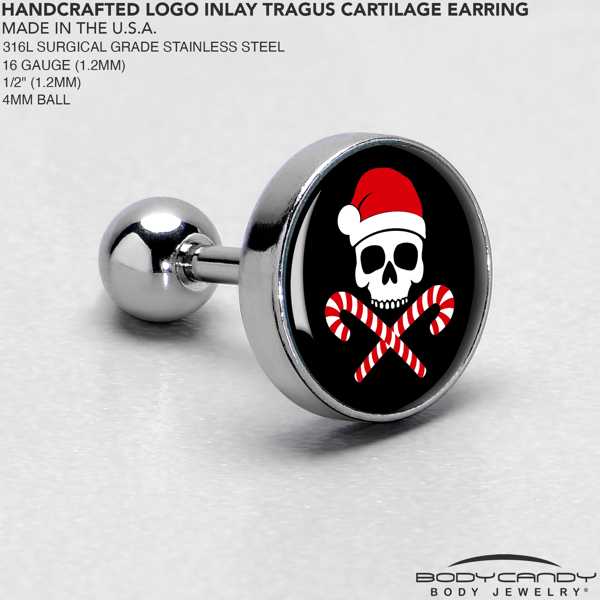 16G 1/4 Santa Pirate Candy Cane Tragus Cartilage Earring by Onyx O - Image 4