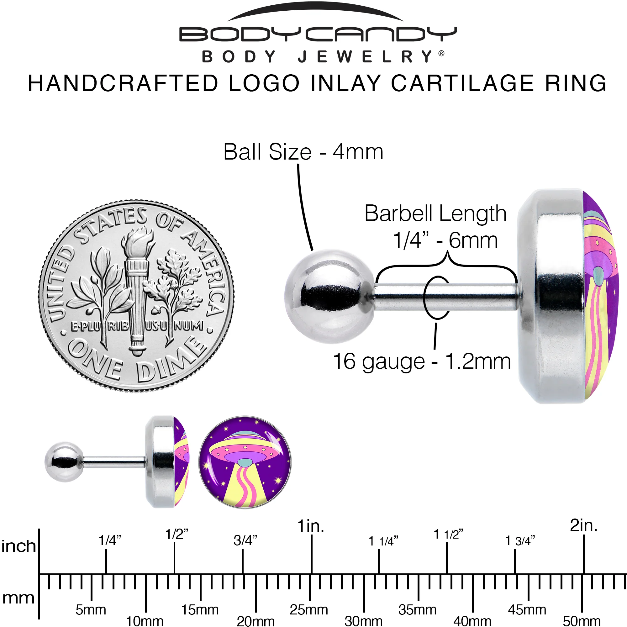 16G 1/4 Style Space Invasion Tragus Cartilage Earring by Onyx O - Image 6