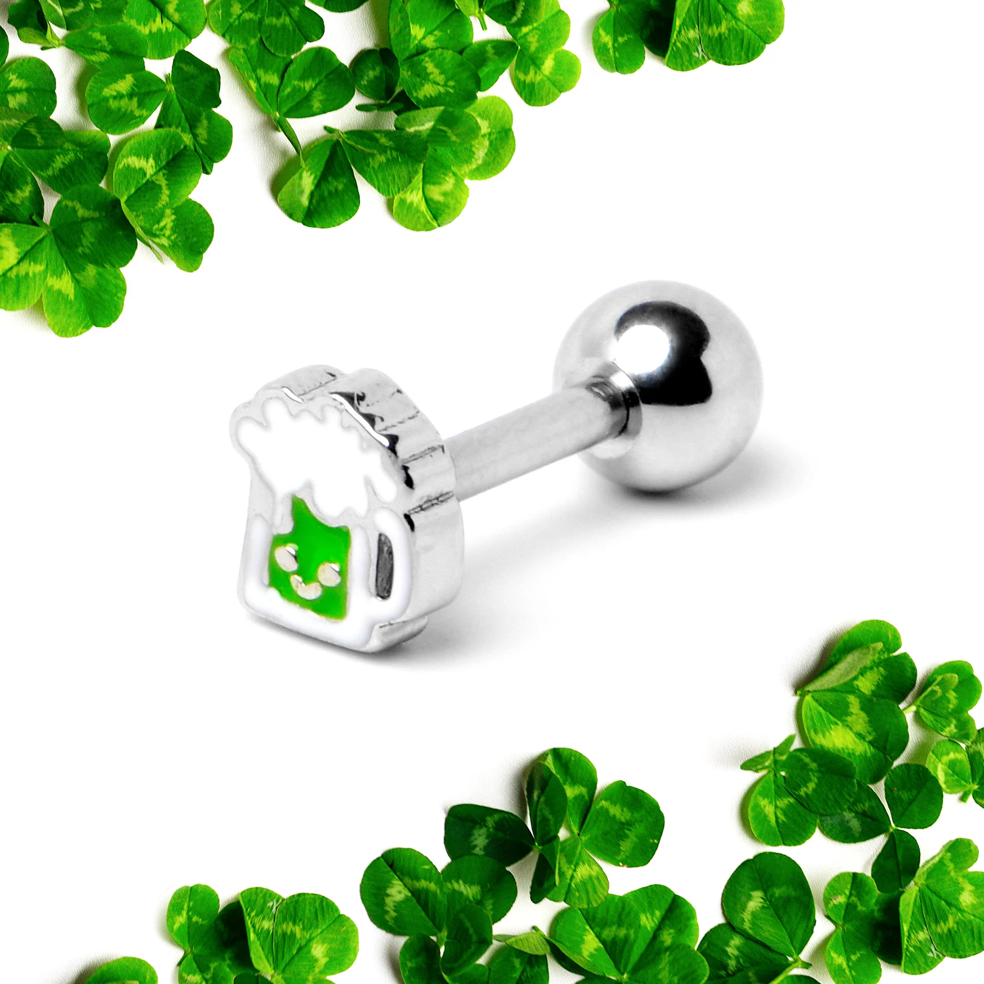 16G 1/4 Sweet Happy Green Beer St Patricks Cartilage Tragus Earring - Image 5
