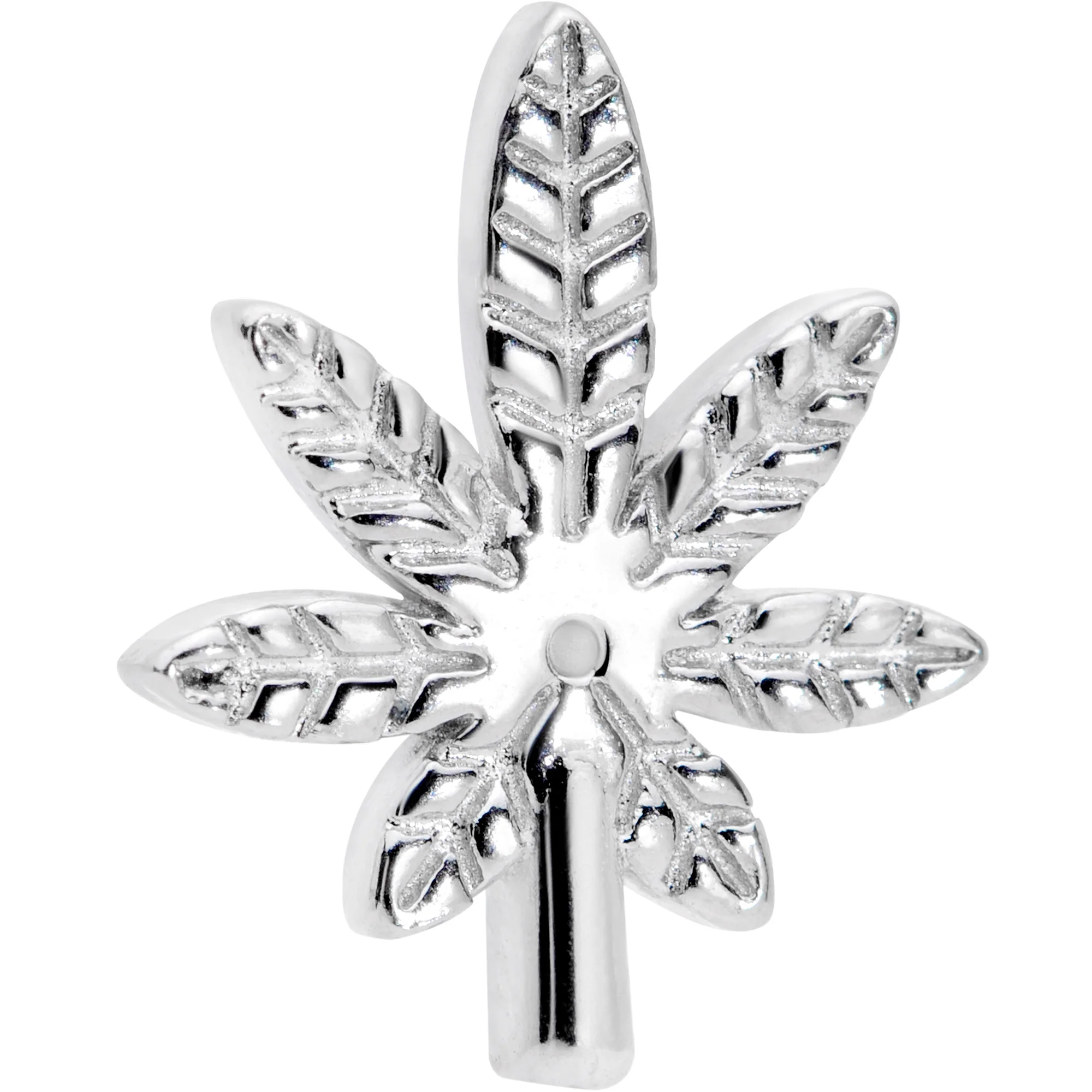 16G 1/4 Textured Marijuana Pot Leaf Cartilage Tragus Earring - Image 2