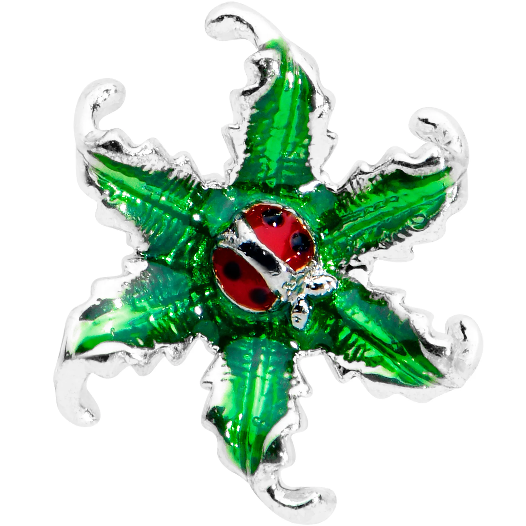16G 1/4 Tiny Ladybug Leaves Cartilage Tragus Earring - Image 2