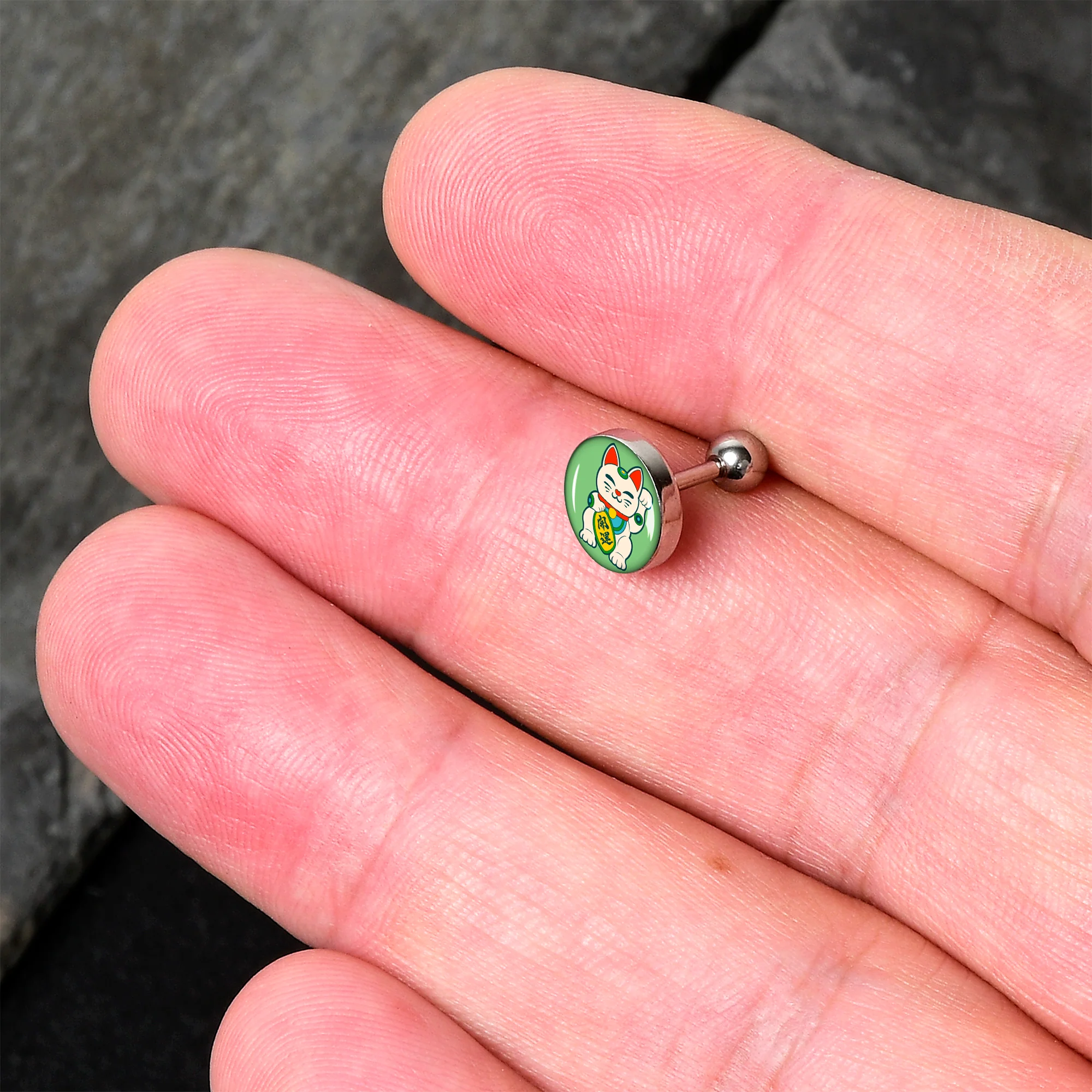 16G 1/4 Waving Cat Cartilage Tragus Earring by Onyx O - Image 2