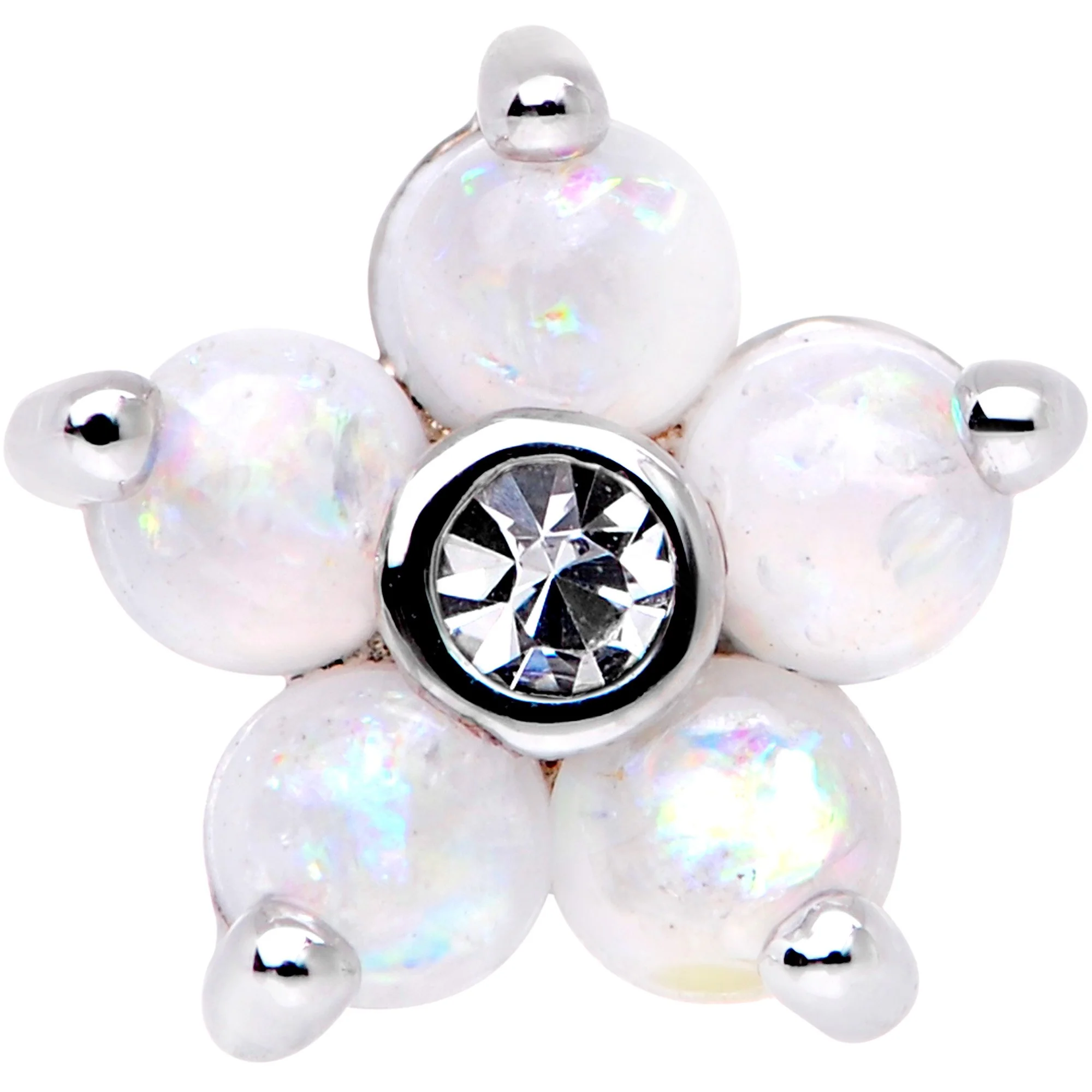 16G 1/4 White Faux Opal CZ Flower Cartilage Tragus - Image 2