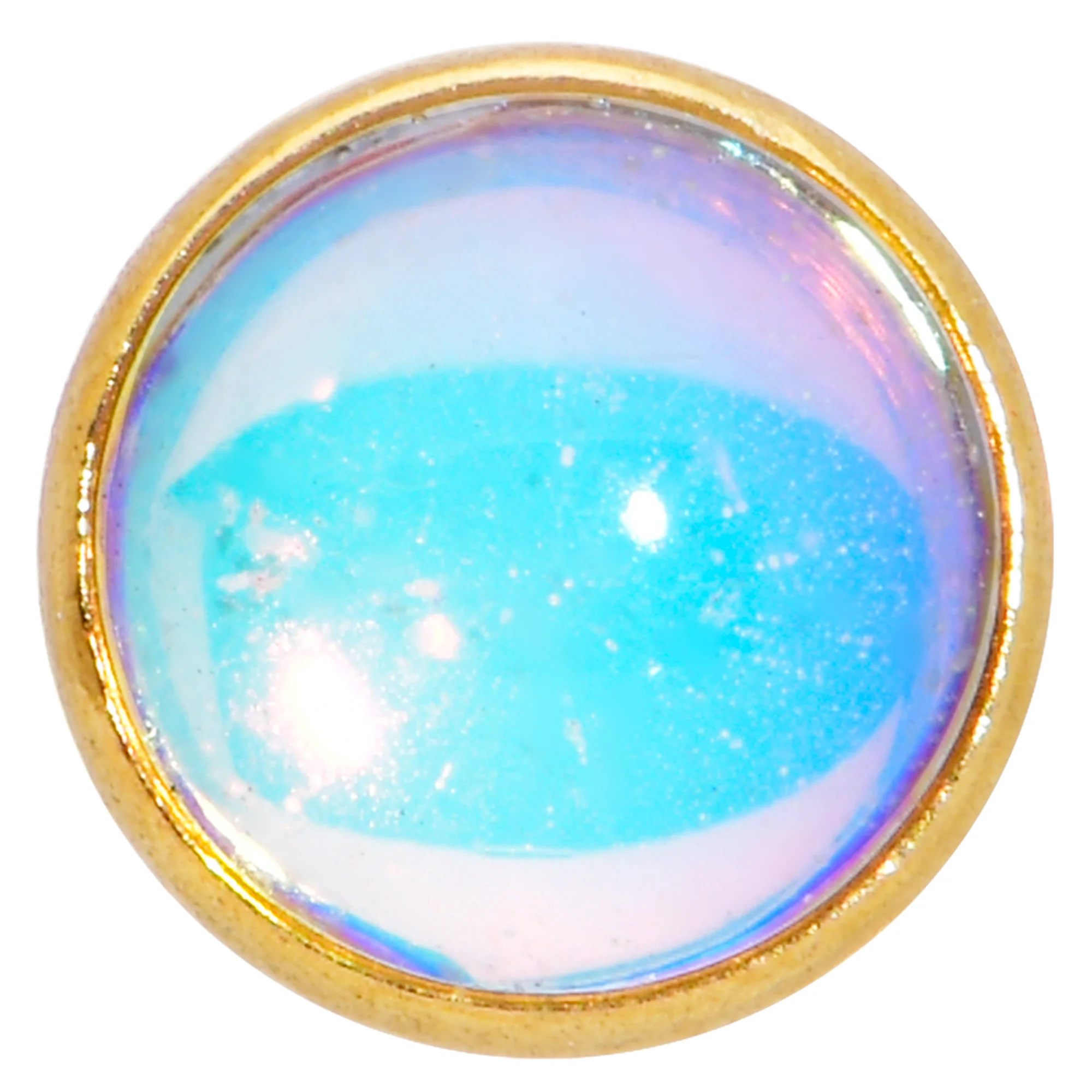 16G 1/4 White Faux Opal Gold Tone Internal Thread Labret Tragus - Image 2