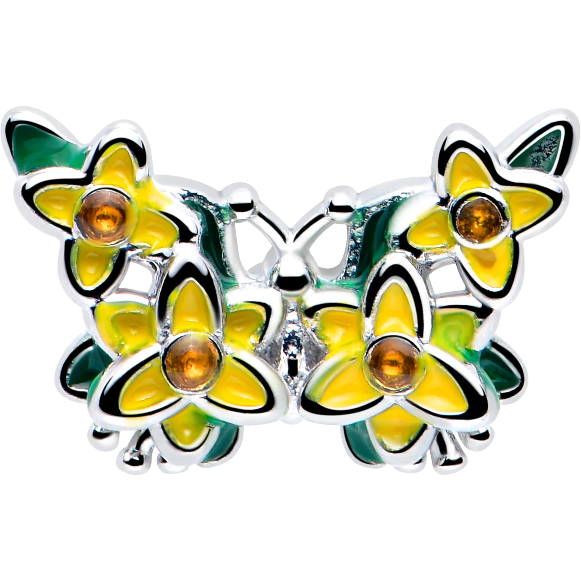 16G 1/4 Yellow CZ Gem Blooming Butterfly Cartilage Tragus Earring - Image 3