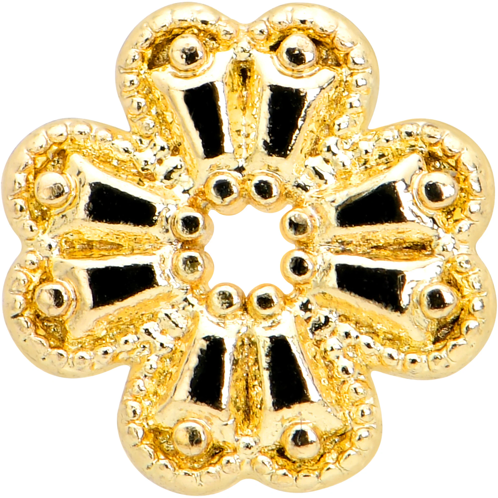 16G 1/4 Yellow Gem Gold Tone Textured Cross Labret - Image 2