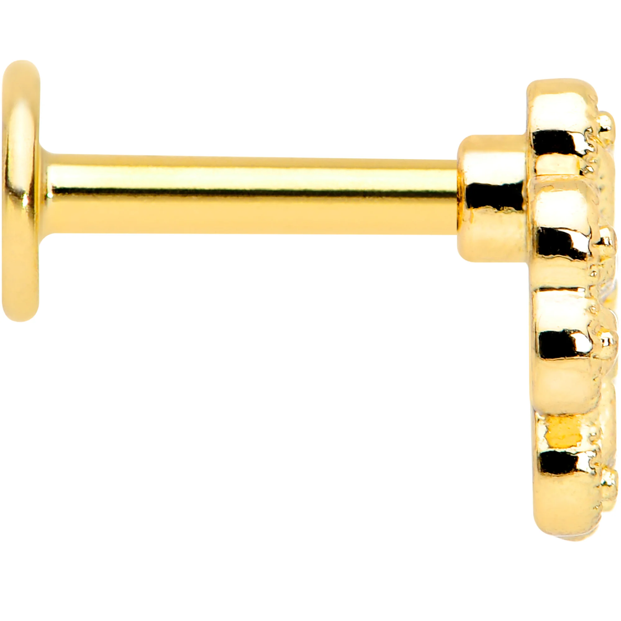 16G 1/4 Yellow Gem Gold Tone Textured Cross Labret - Image 3