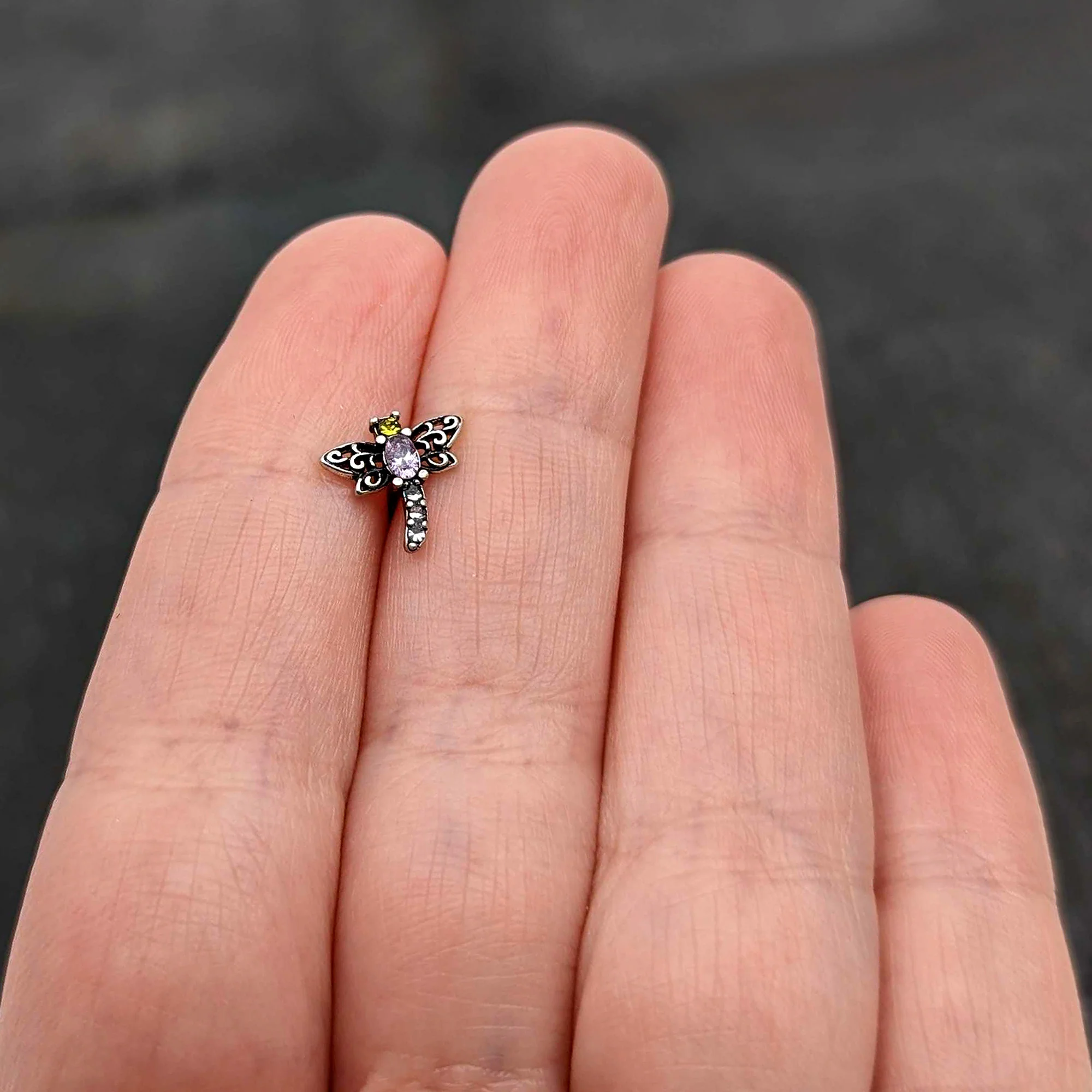 16G 1/4 Yellow Purple Gem Dragonfly Cartilage Tragus Earring - Image 8