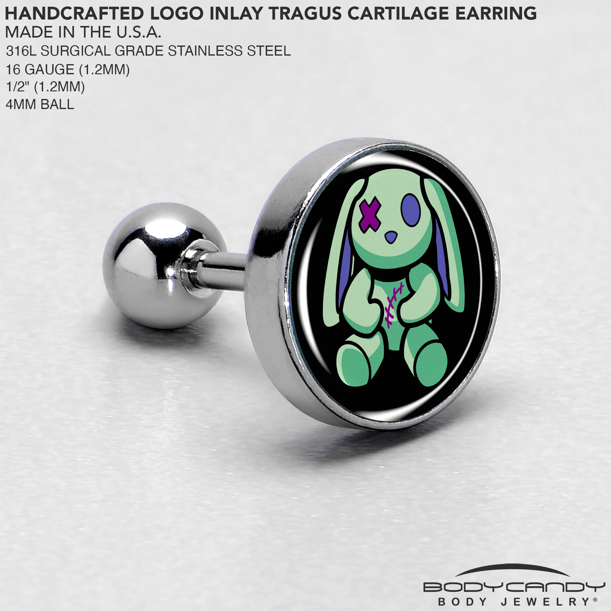 16G 1/4 Zombie Bunny Tragus Cartilage Earring by Onyx O - Image 4