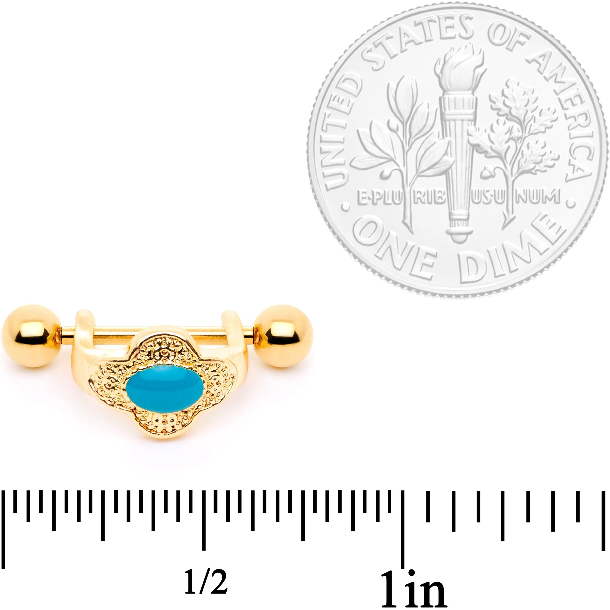 16G 1/2 Faux Turquoise Gold Tone Flower Cartilage Cuff - Image 4