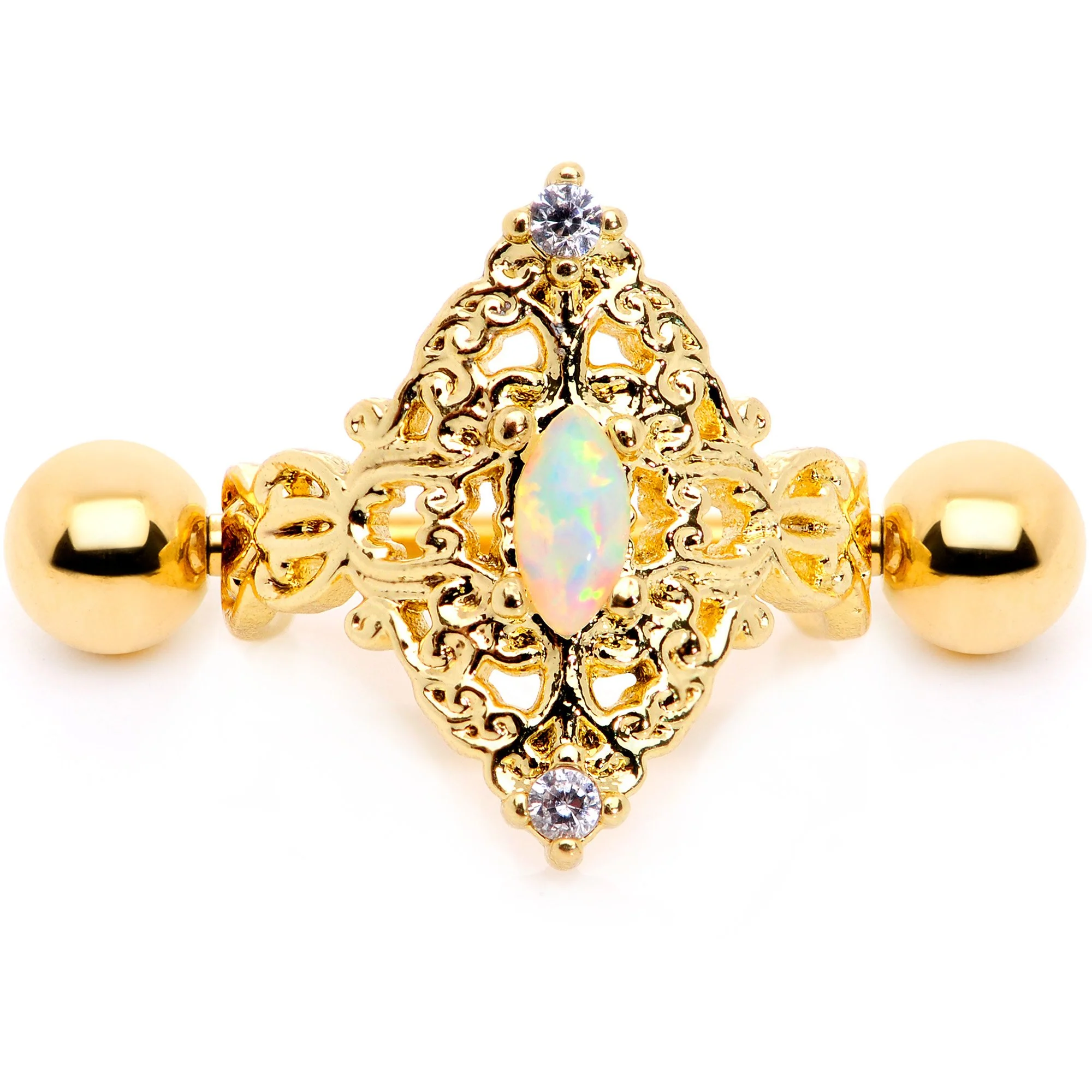 16G 1/2 White Synthetic Opal Gold Tone Art Deco Cartilage Cuff - Image 2