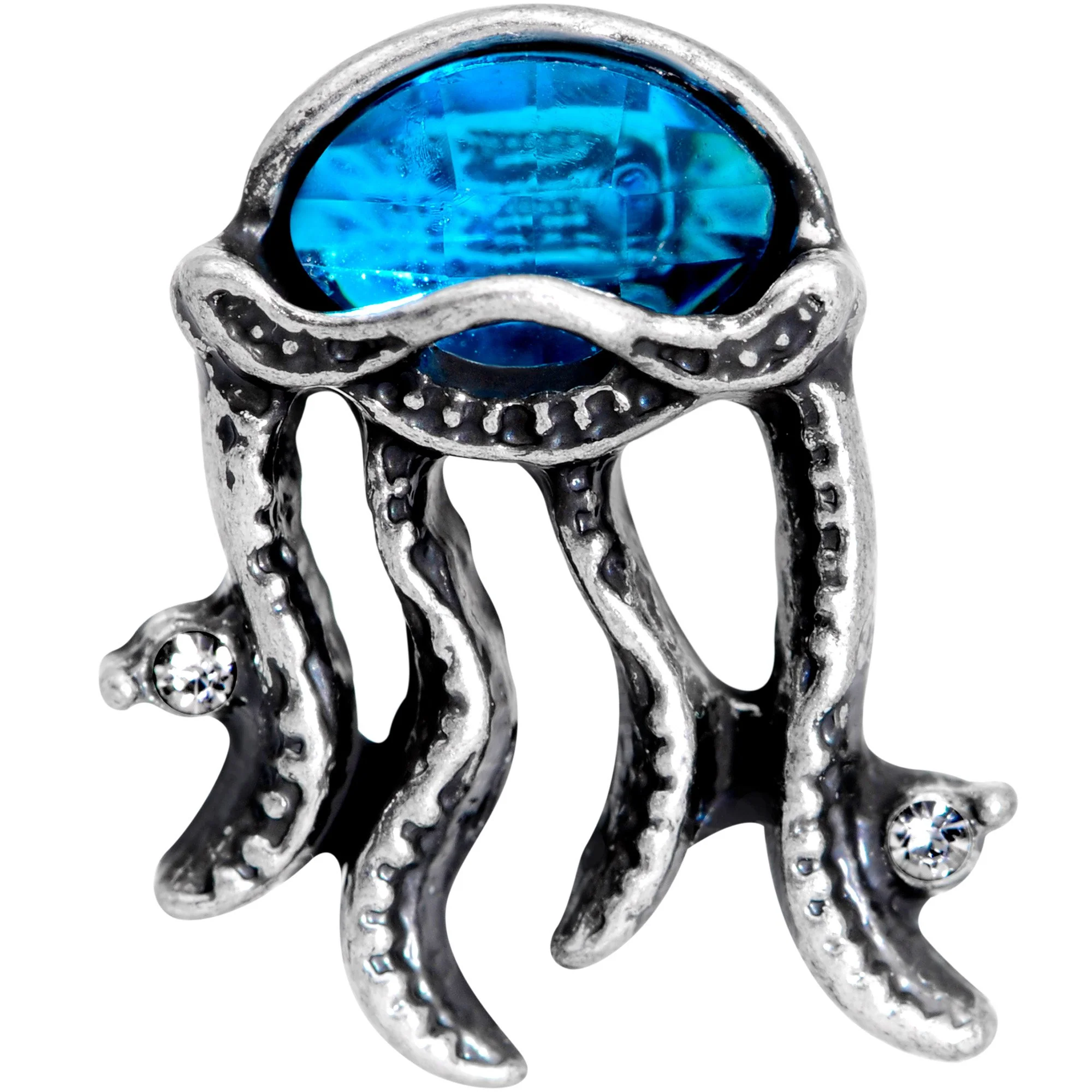 16G 1/4 Aqua Gem Jaunty Jellyfish Cartilage Tragus Earring - Image 2