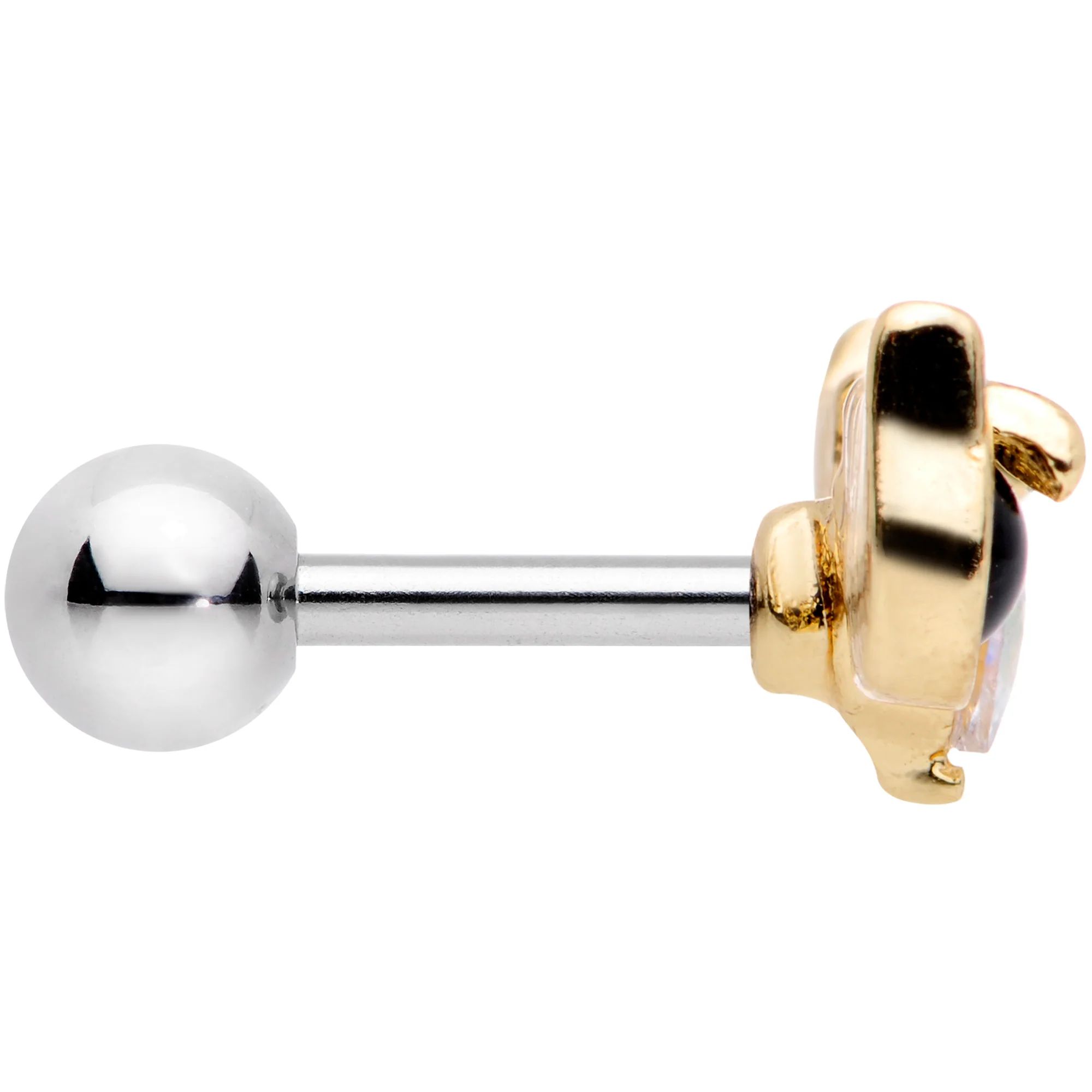 16G 1/4 Black White CZ Gem Gold Tone Kitty Cat Luv Cartilage Tragus - Image 4