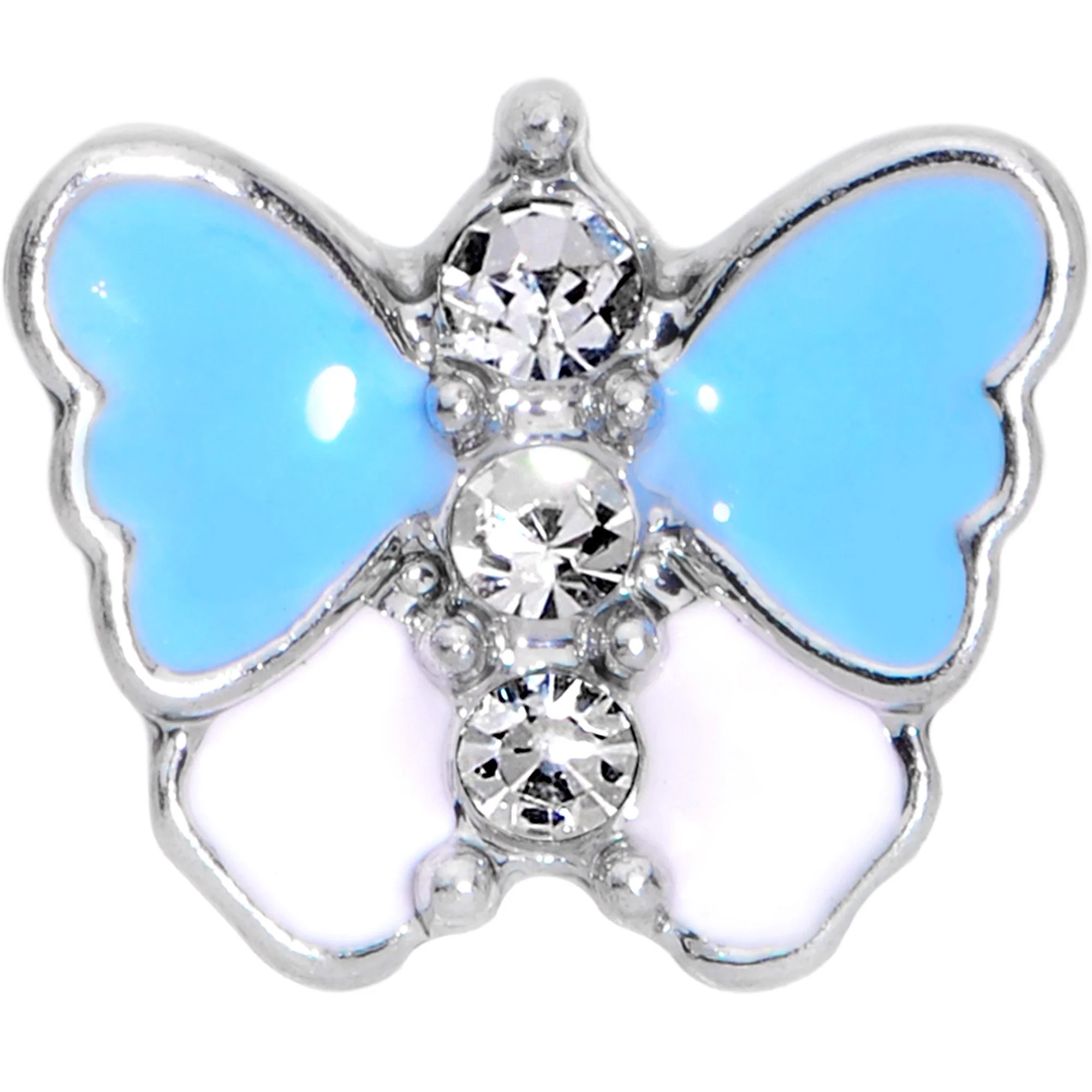 16G 1/4 Clear Gem Blue White Butterfly Cartilage Tragus Earring - Image 2