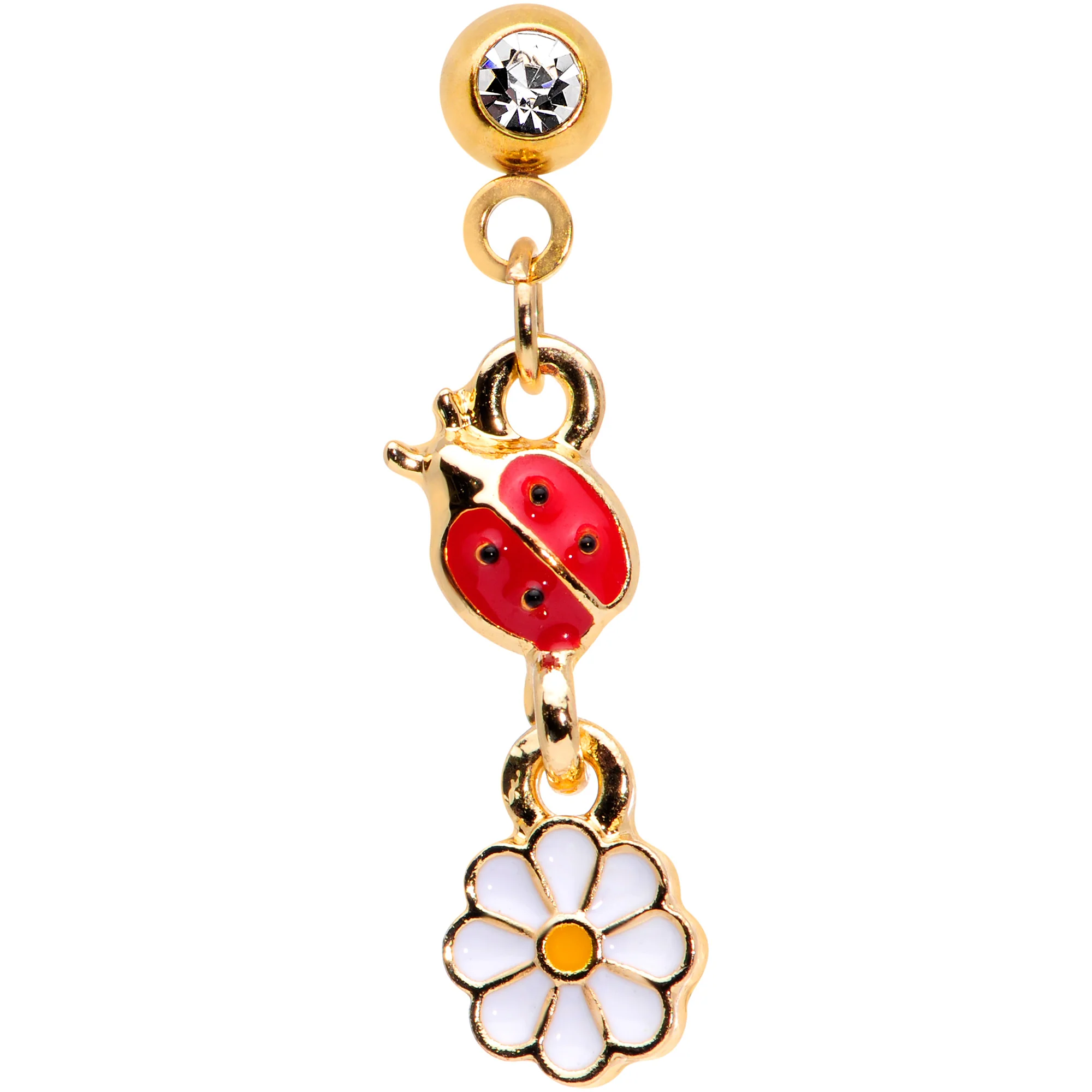 16G 1/4 Clear Gem Gold Tone Ladybug Dangle Cartilage Tragus - Image 2