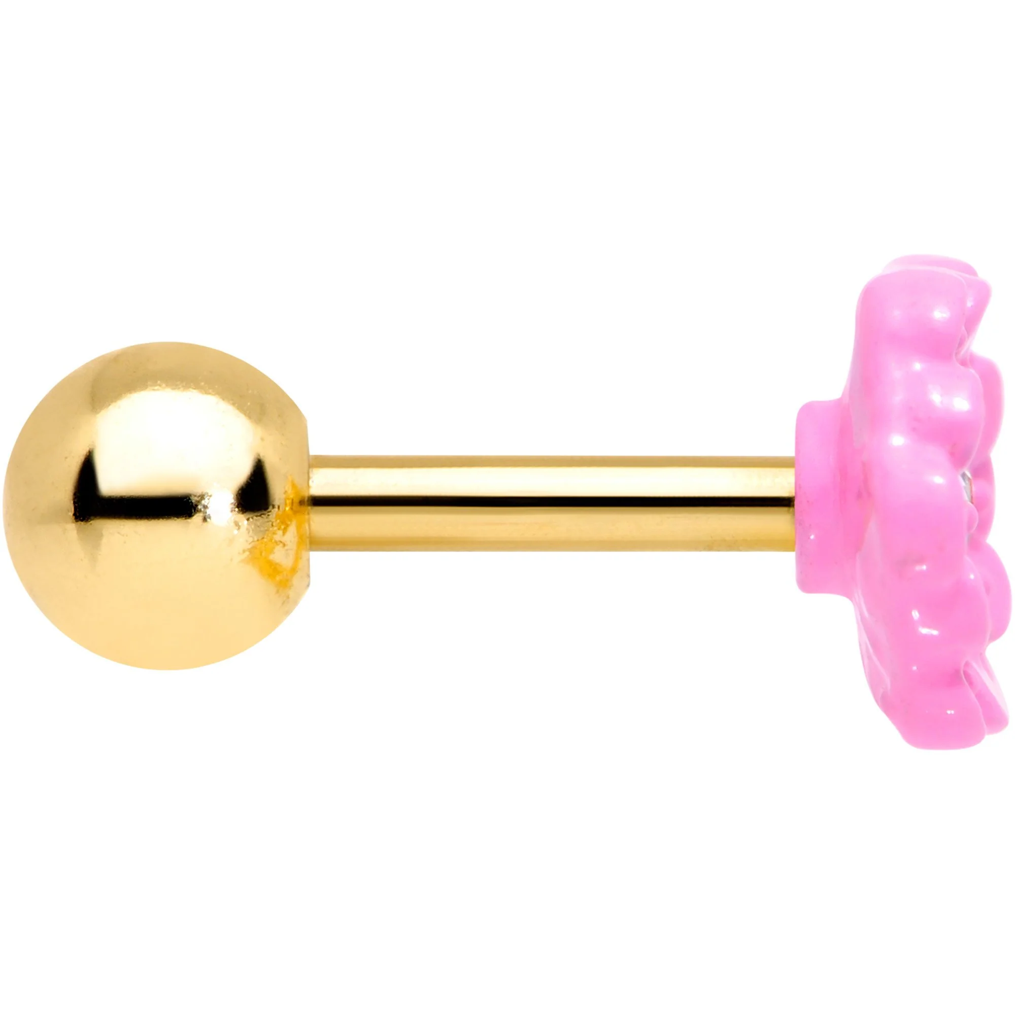 16G 1/4 Clear Gem Gold Tone Pink Flower Tragus Cartilage Earring - Image 2