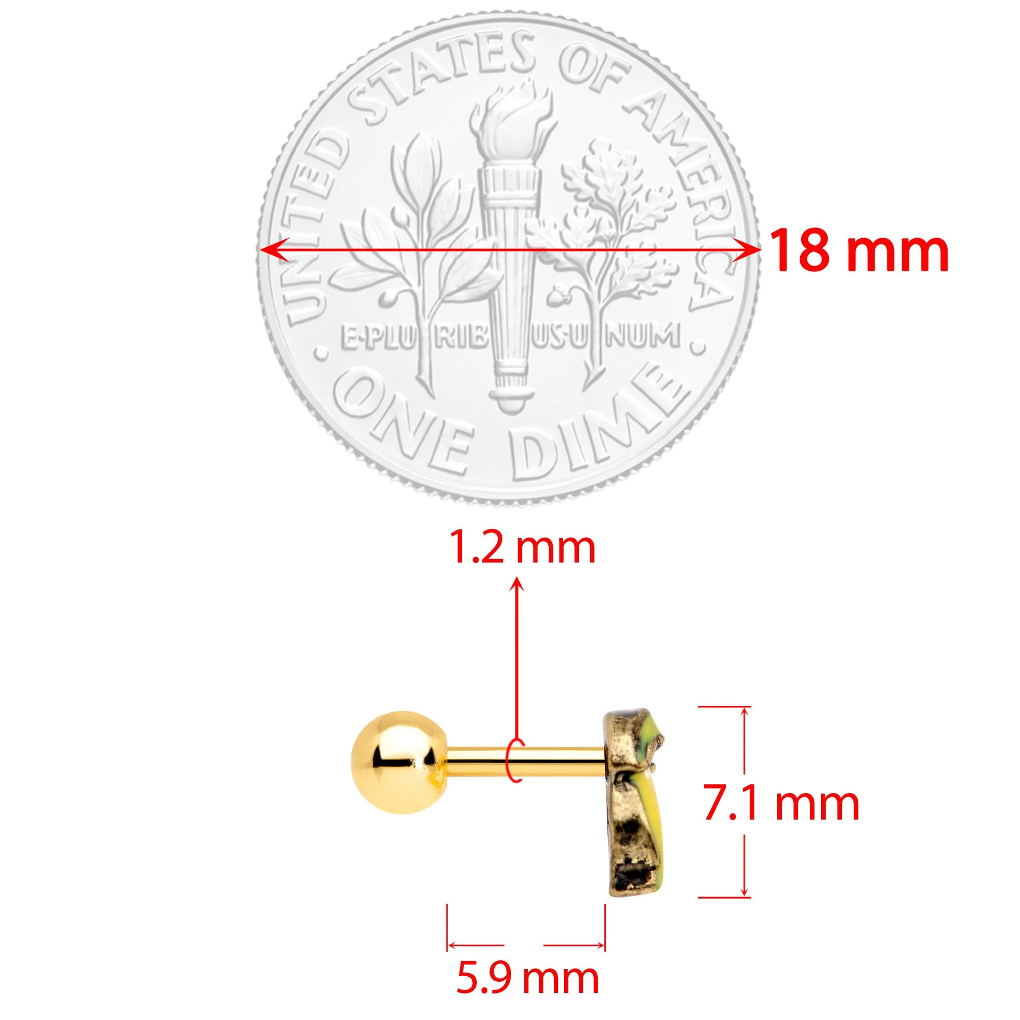 16G 1/4 Gold Tone Banana Peel Gun Cartilage Tragus Earring - Image 4