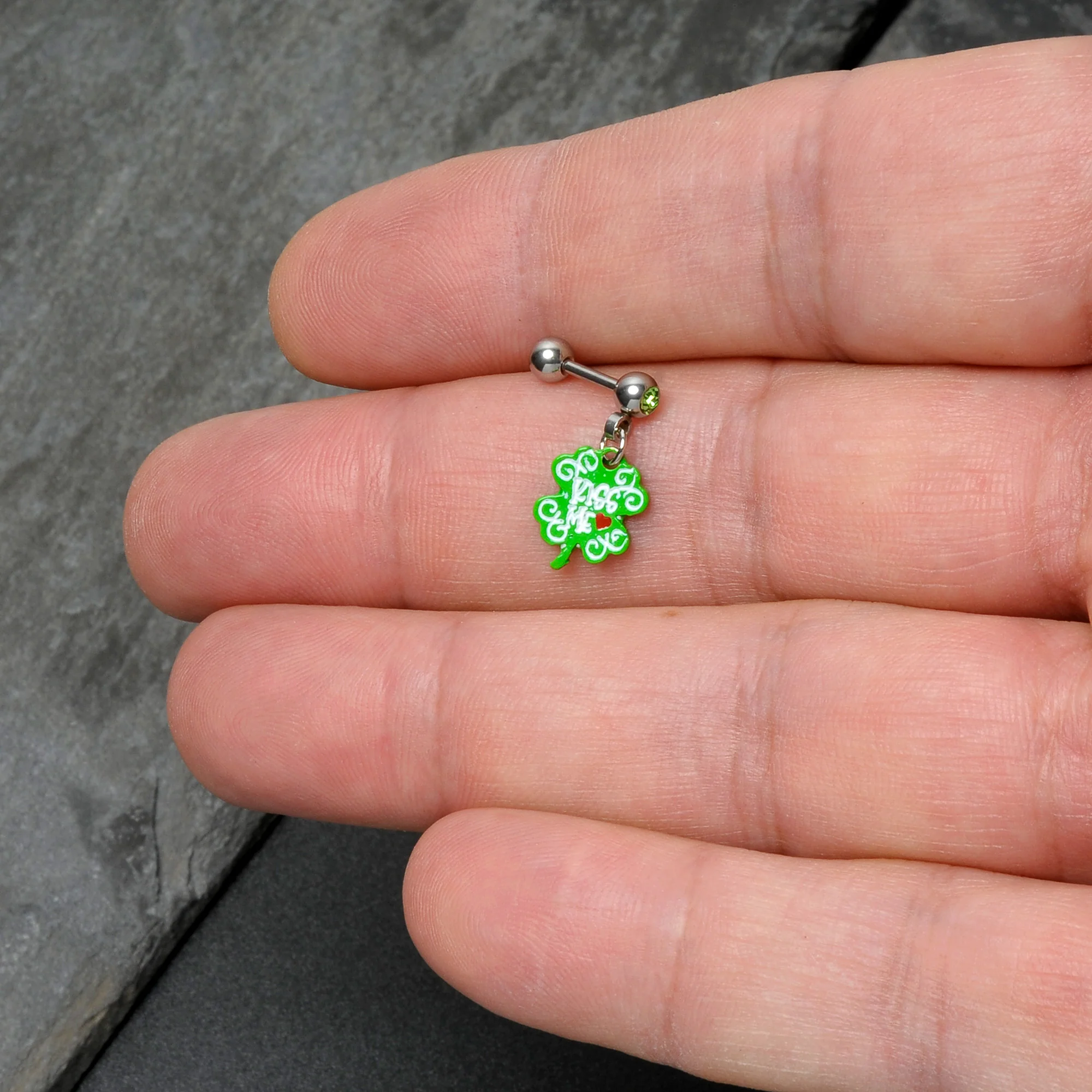 16G 1/4 Green Gem Kiss Me Shamrock St Patricks Cartilage Earring - Image 8