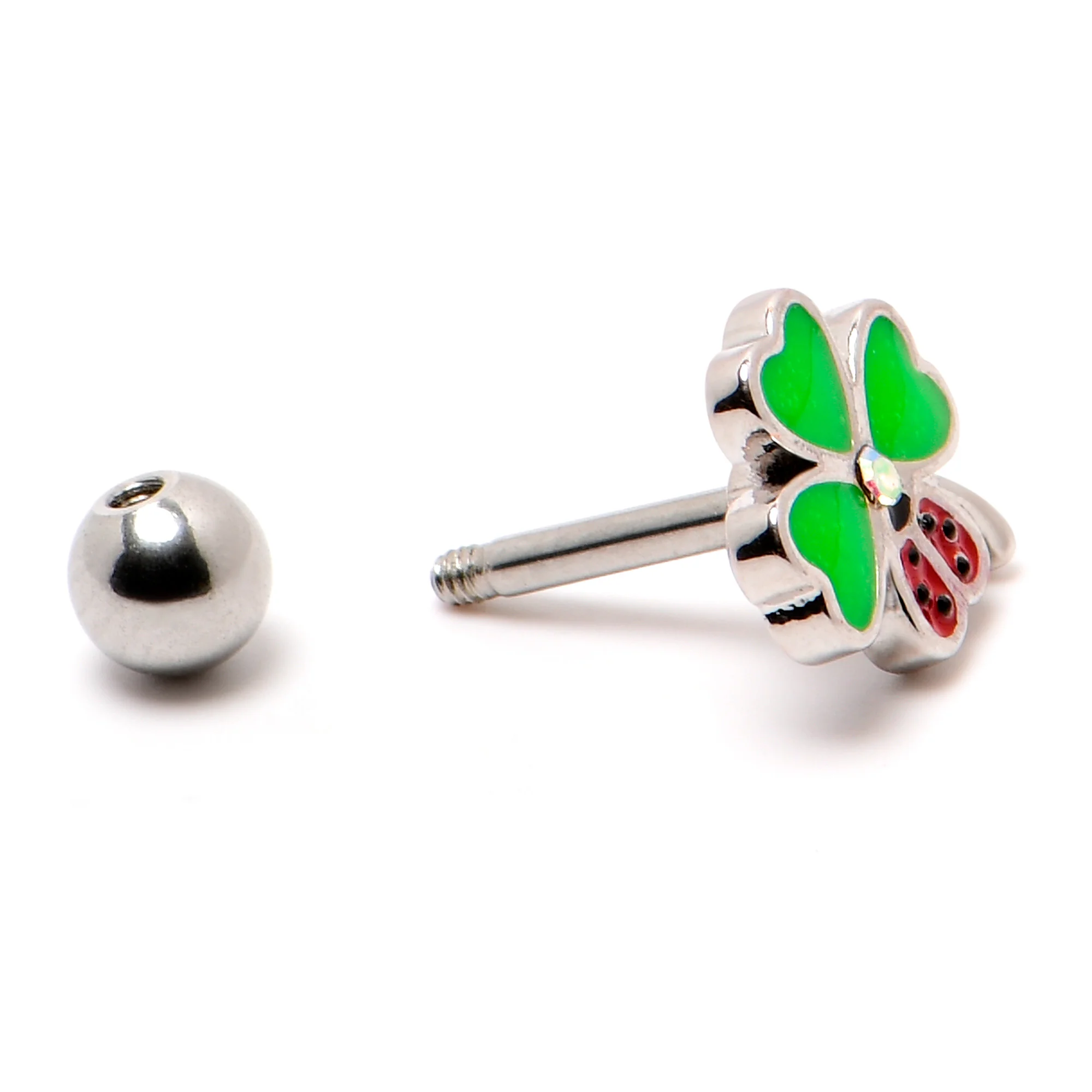 16G 1/4 Ladybug Shamrock St Patricks Cartilage Tragus Earring - Image 6