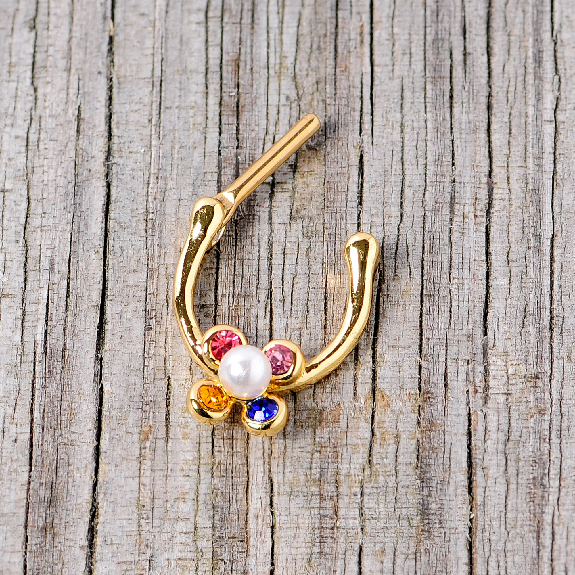 16G 1/4 Pink Blue Gem Gold Tone Cartilage Clicker - Image 5