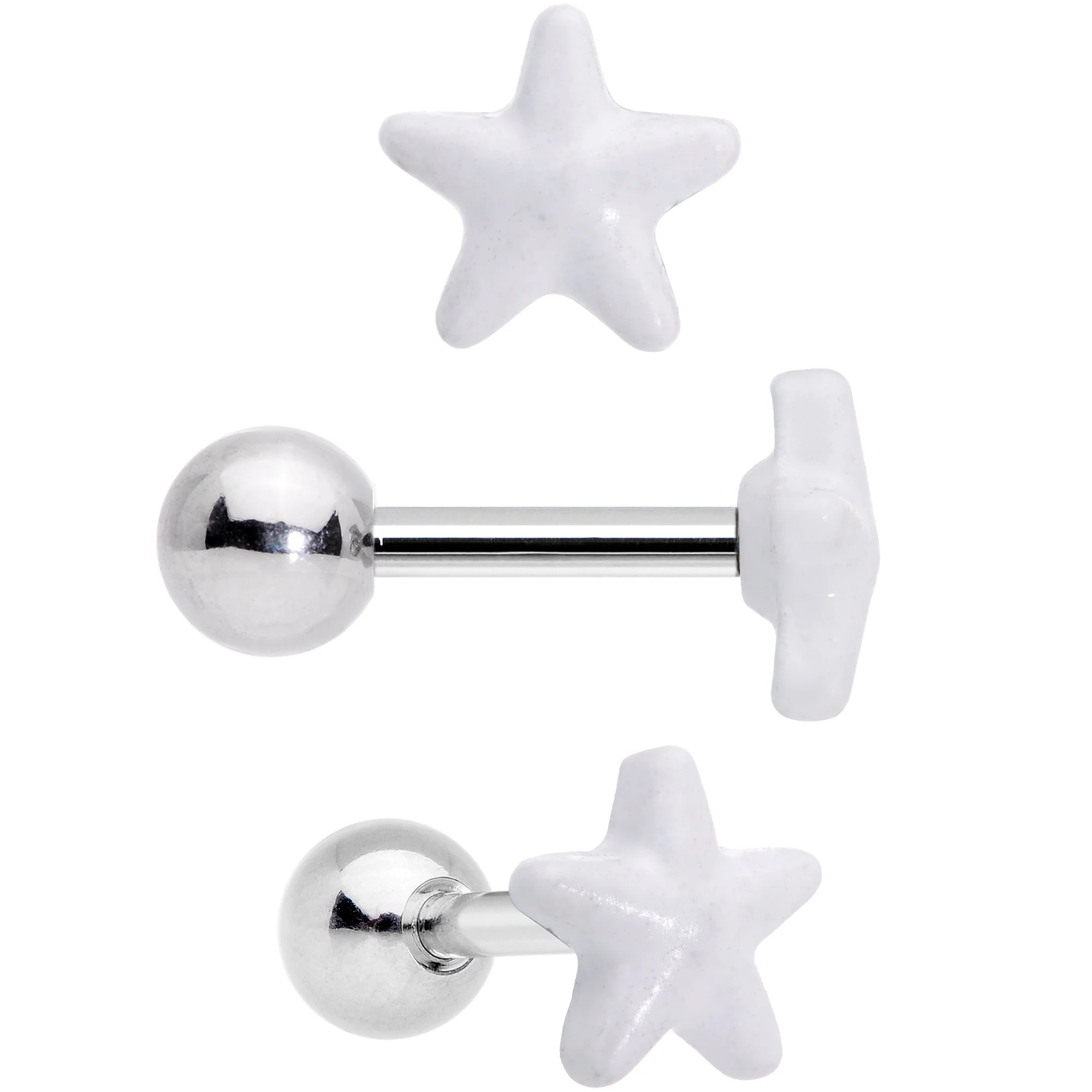 16G 1/4 Yellow White Glow Star Hand Cartilage Earring Set of 3 - Image 3