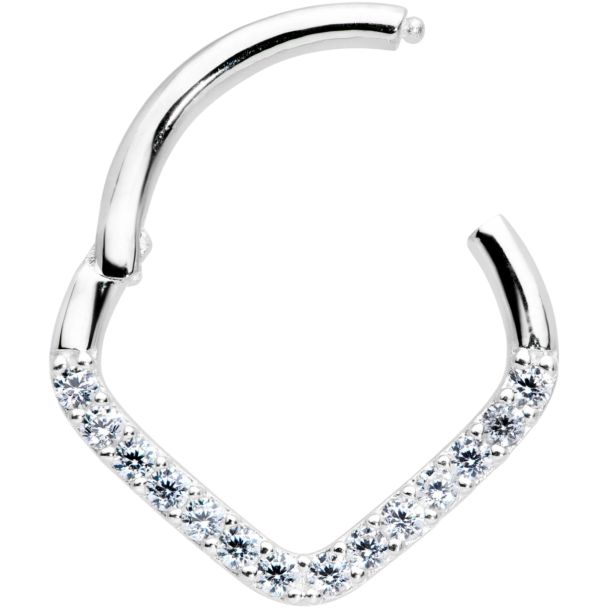 16G 3/8 14k White Gold Clear CZ Gem Chevron Hinged Segment Ring - Image 2