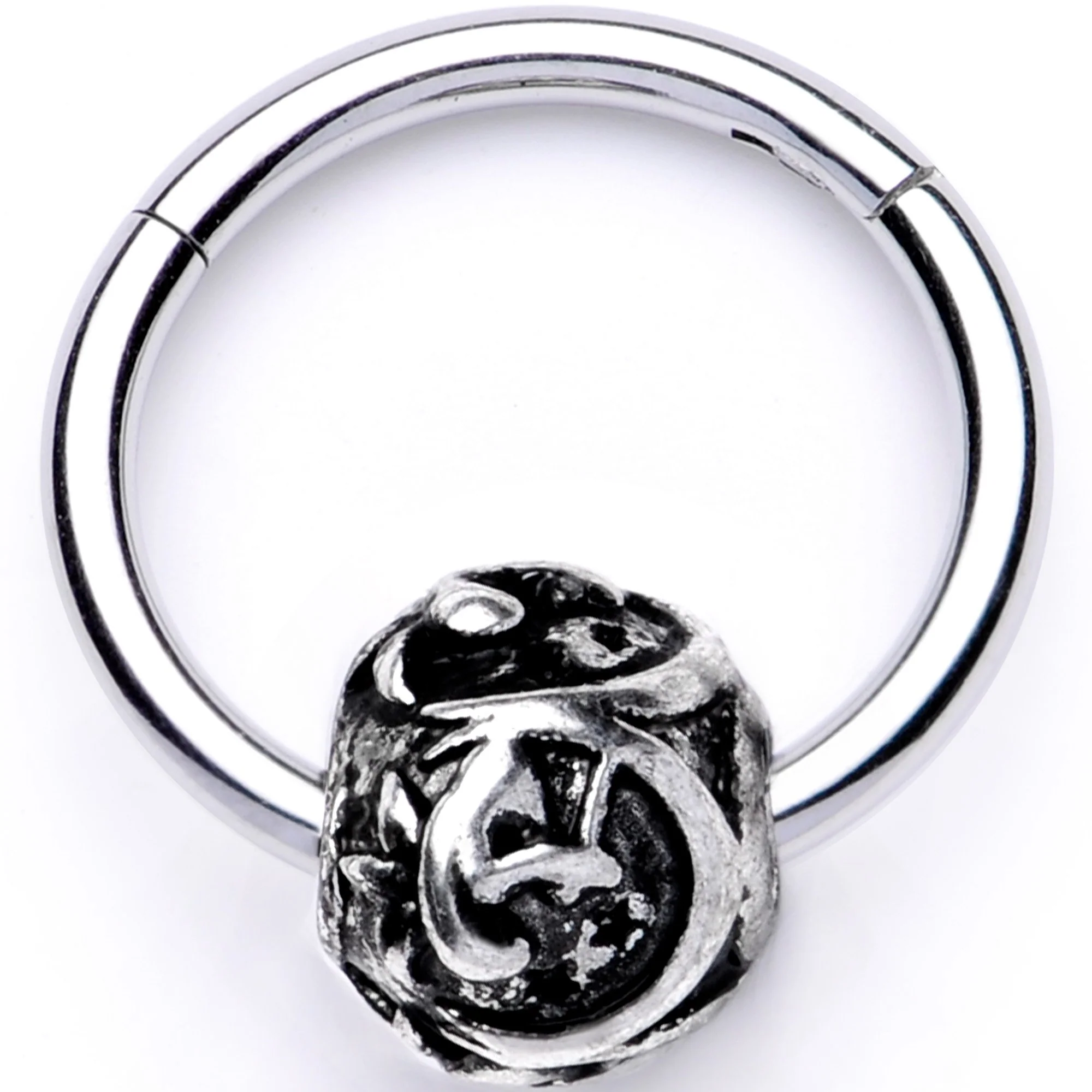 16G 3/8 Abstract Pattern Bead Hinged Segment Ring