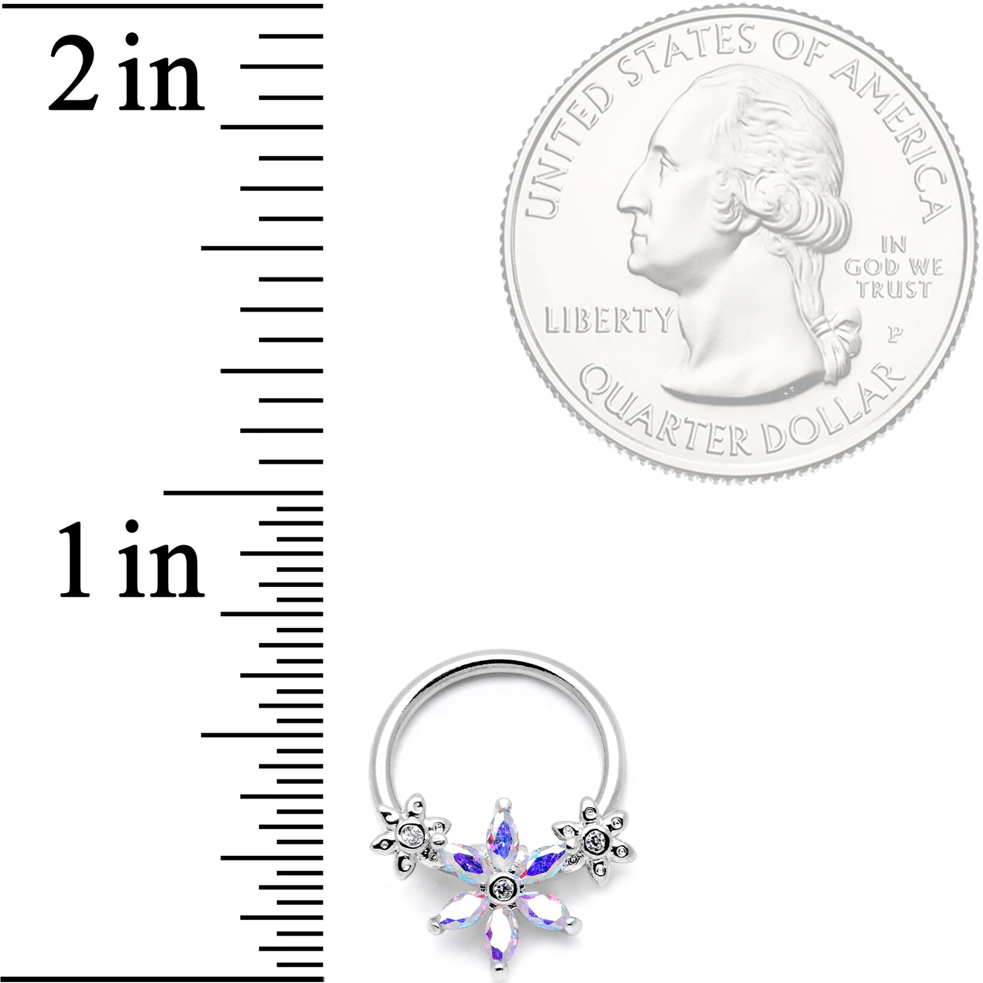 16G 3/8" Aurora CZ Gem Flower BCR Captive Ring - Image 2
