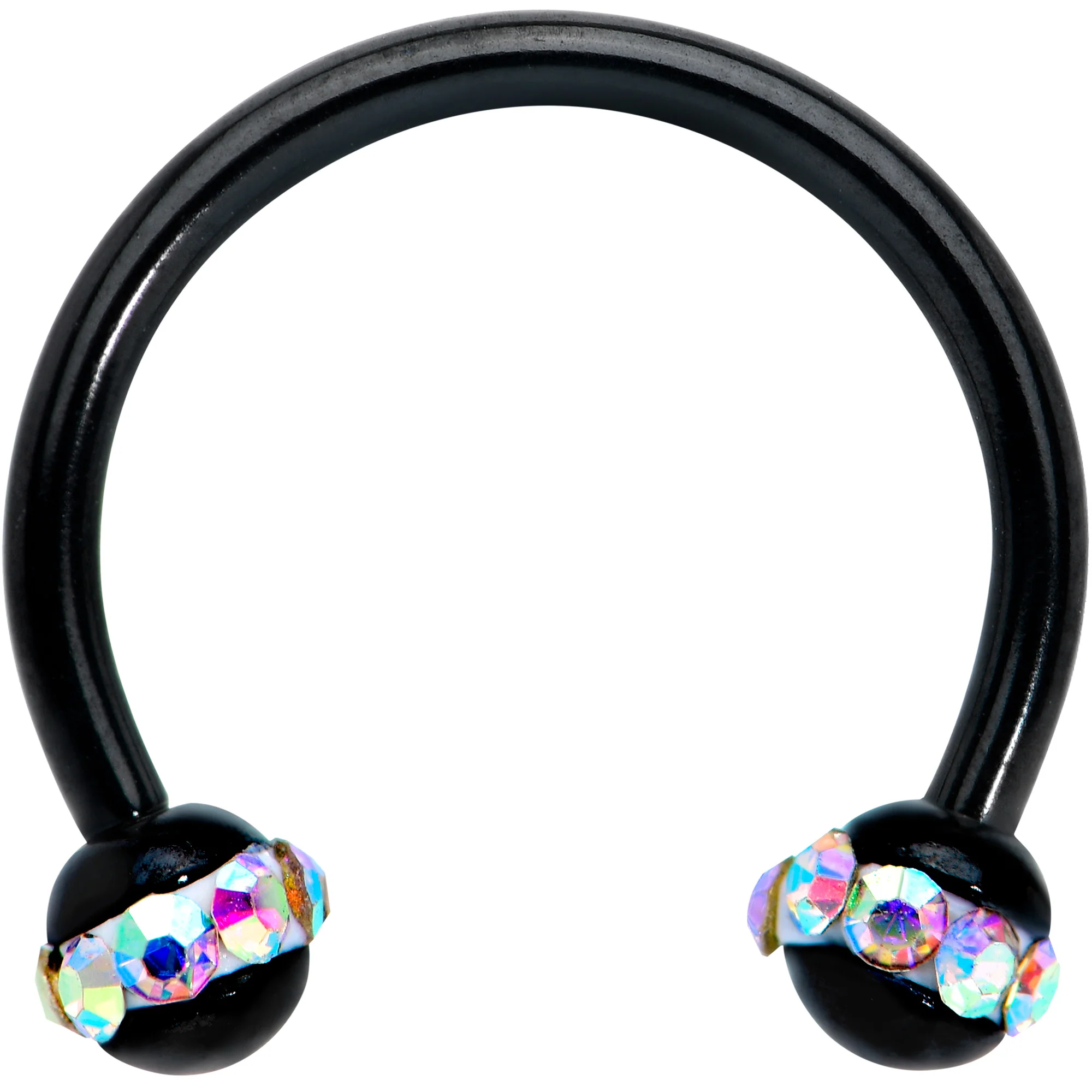 16G 3/8 Aurora Gem Black Banded Horseshoe Circular Barbell