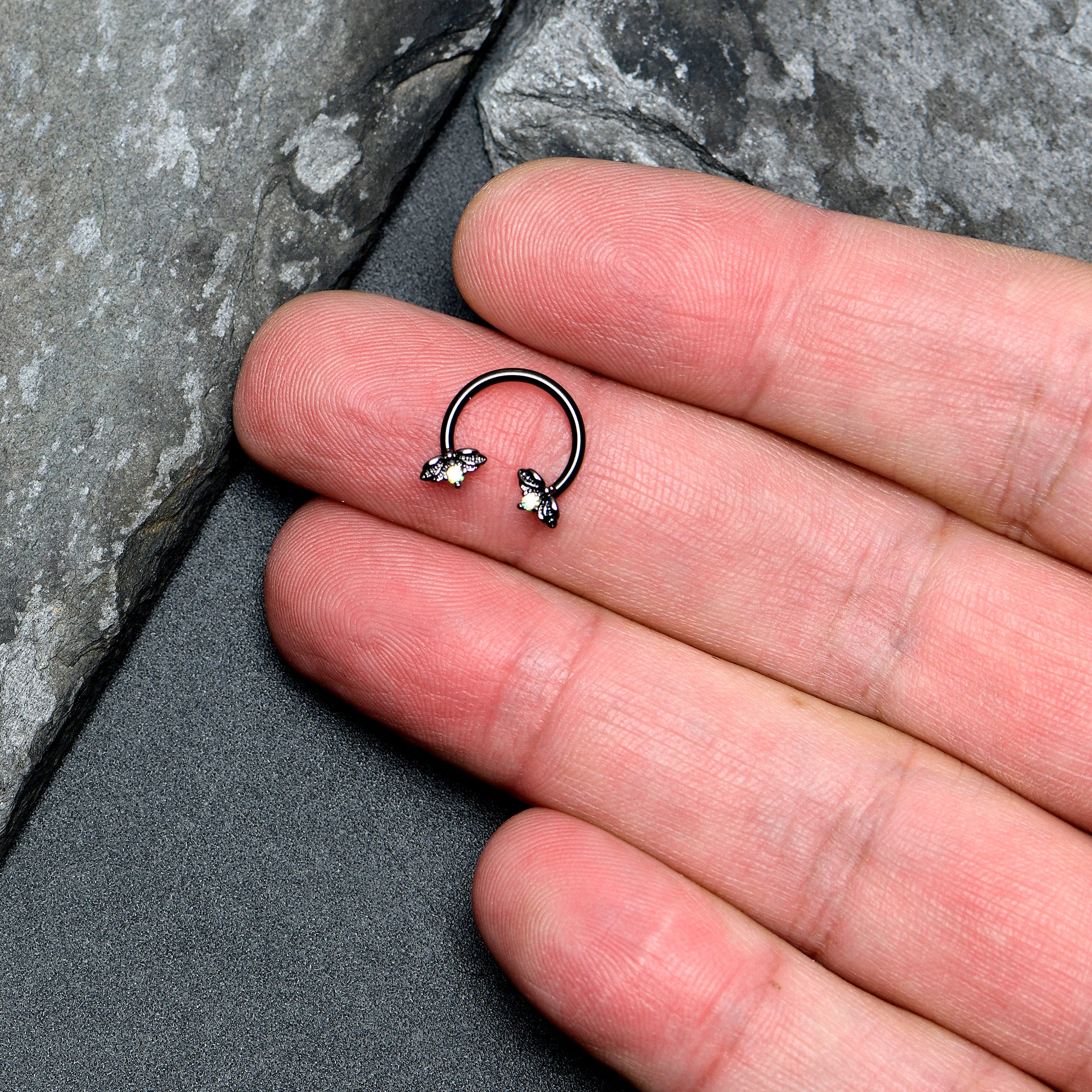 16G 3/8 Aurora Gem Black Beauty Bug Horseshoe Circular Barbell - Image 3