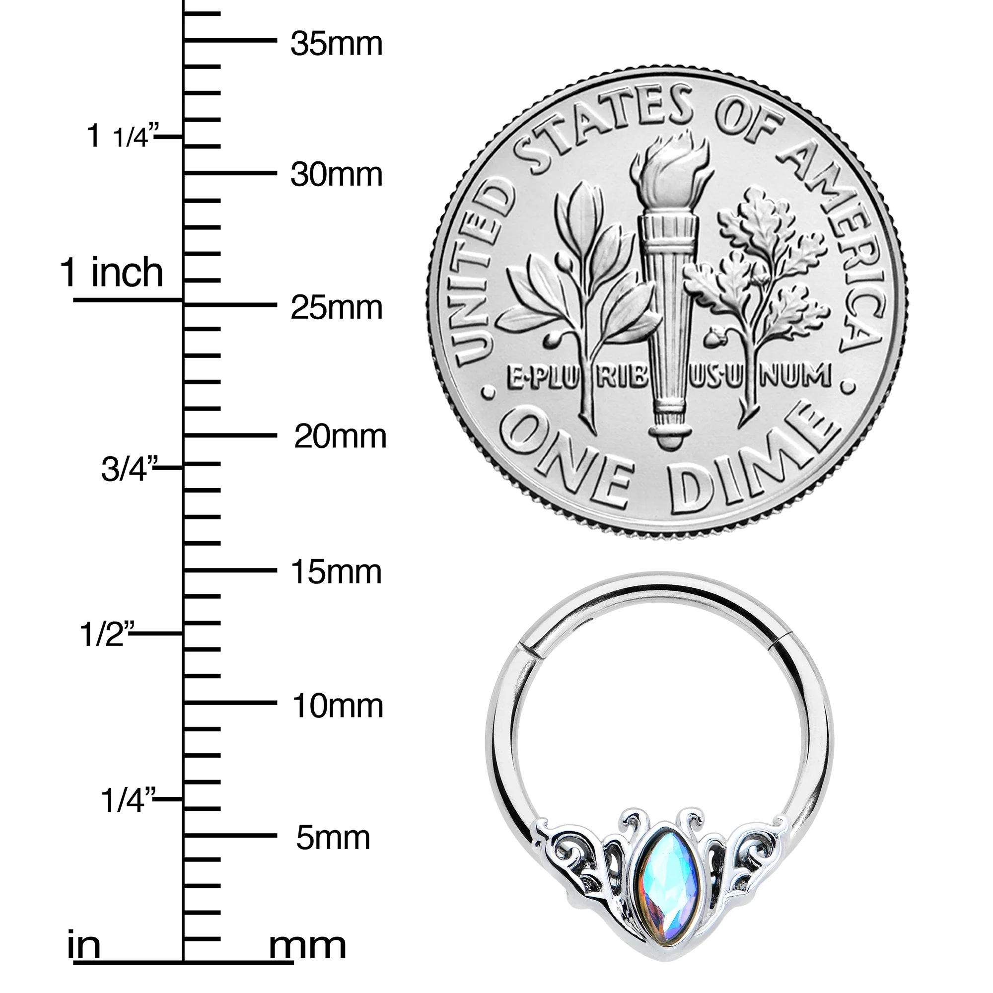 16G 3/8 Aurora Gem Deco Waves Hinged Segment Ring - Image 3