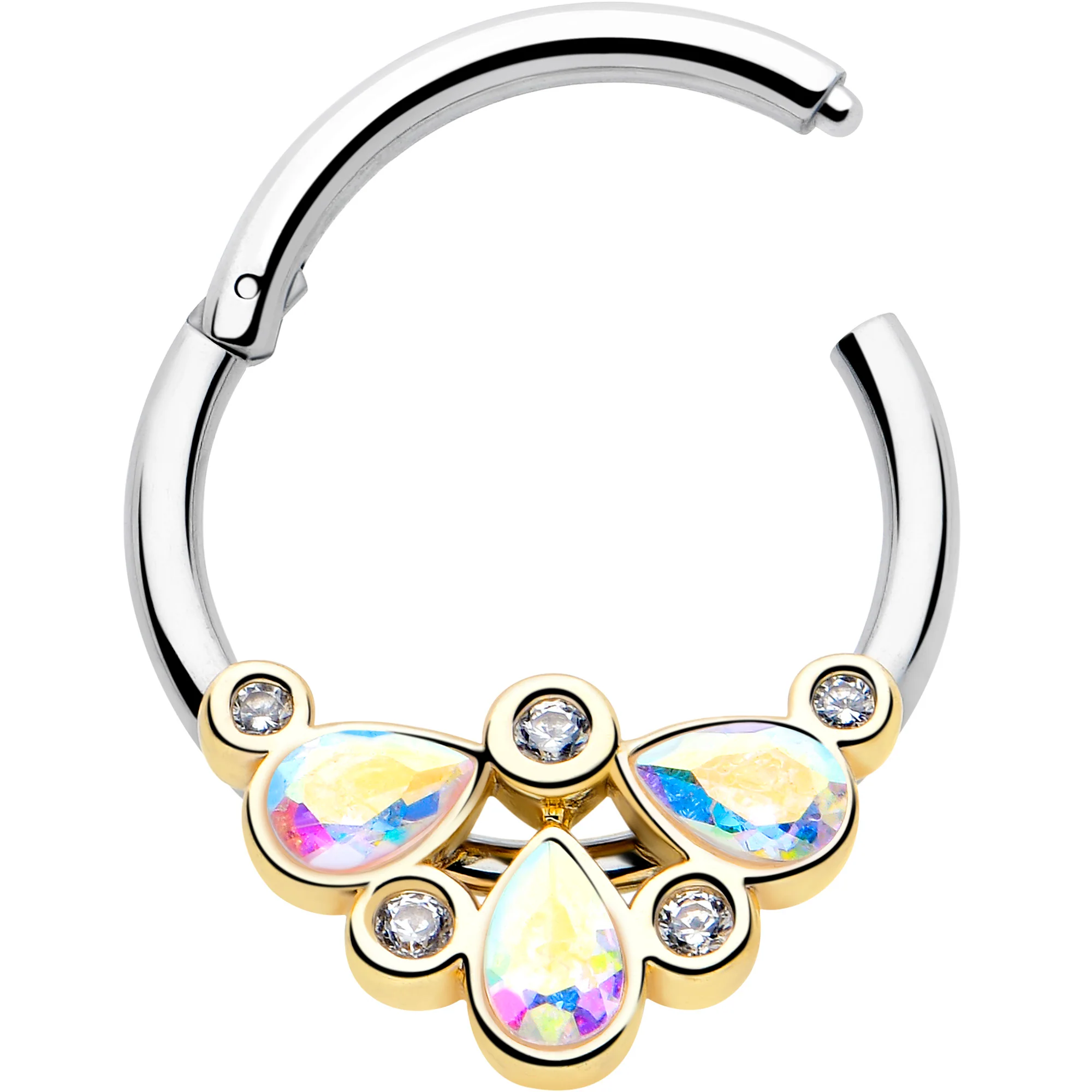 16G 3/8 Aurora Gem Golden Crown Deluxe Hinged Segment Ring - Image 2