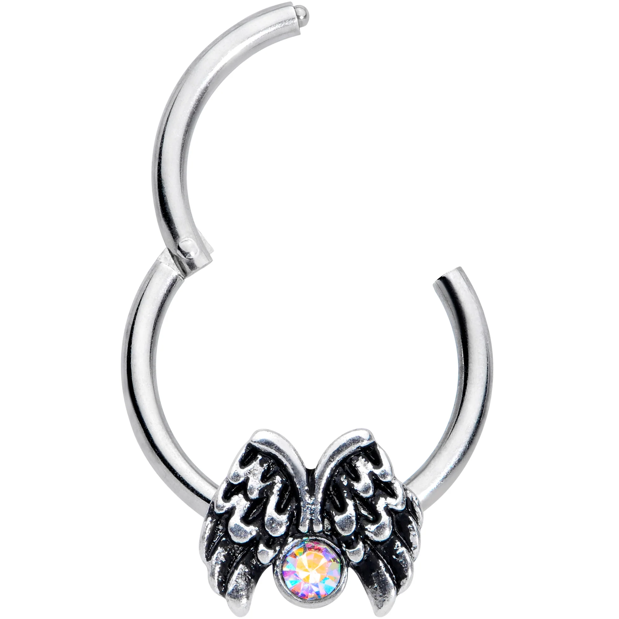 16G 3/8 Aurora Gem Holiday Angels Wings Hinged Segment Ring - Image 2