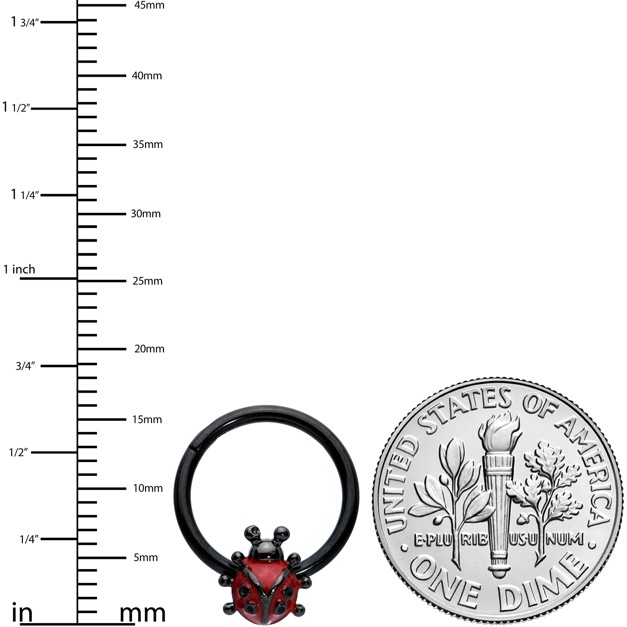 16G 3/8 Black Classic Ladybug Hinged Segment Ring - Image 3