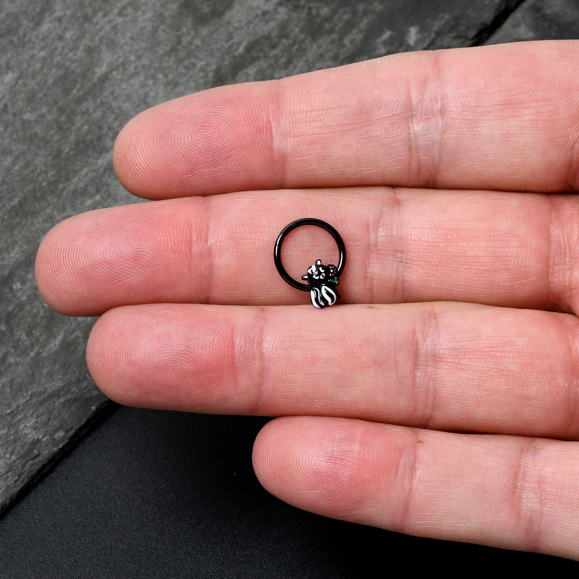 16G 3/8 Black Funky Skunk Hinged Segment Ring - Image 3