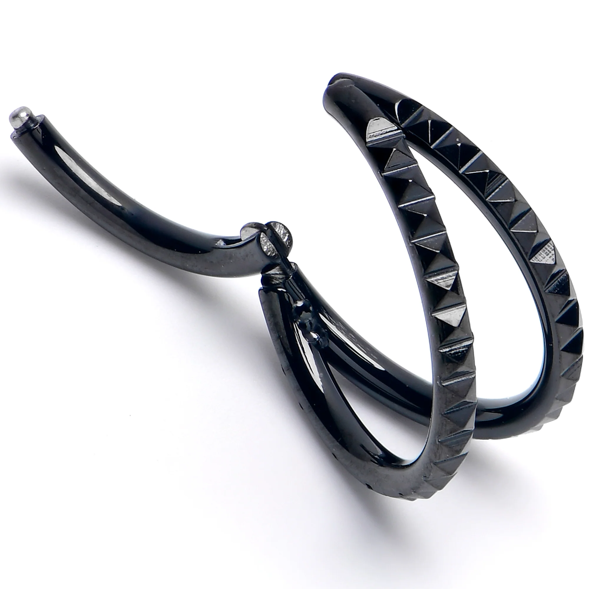 16G 3/8" Black PVD Double Spike Precision Hinged Segment Ring - Image 2