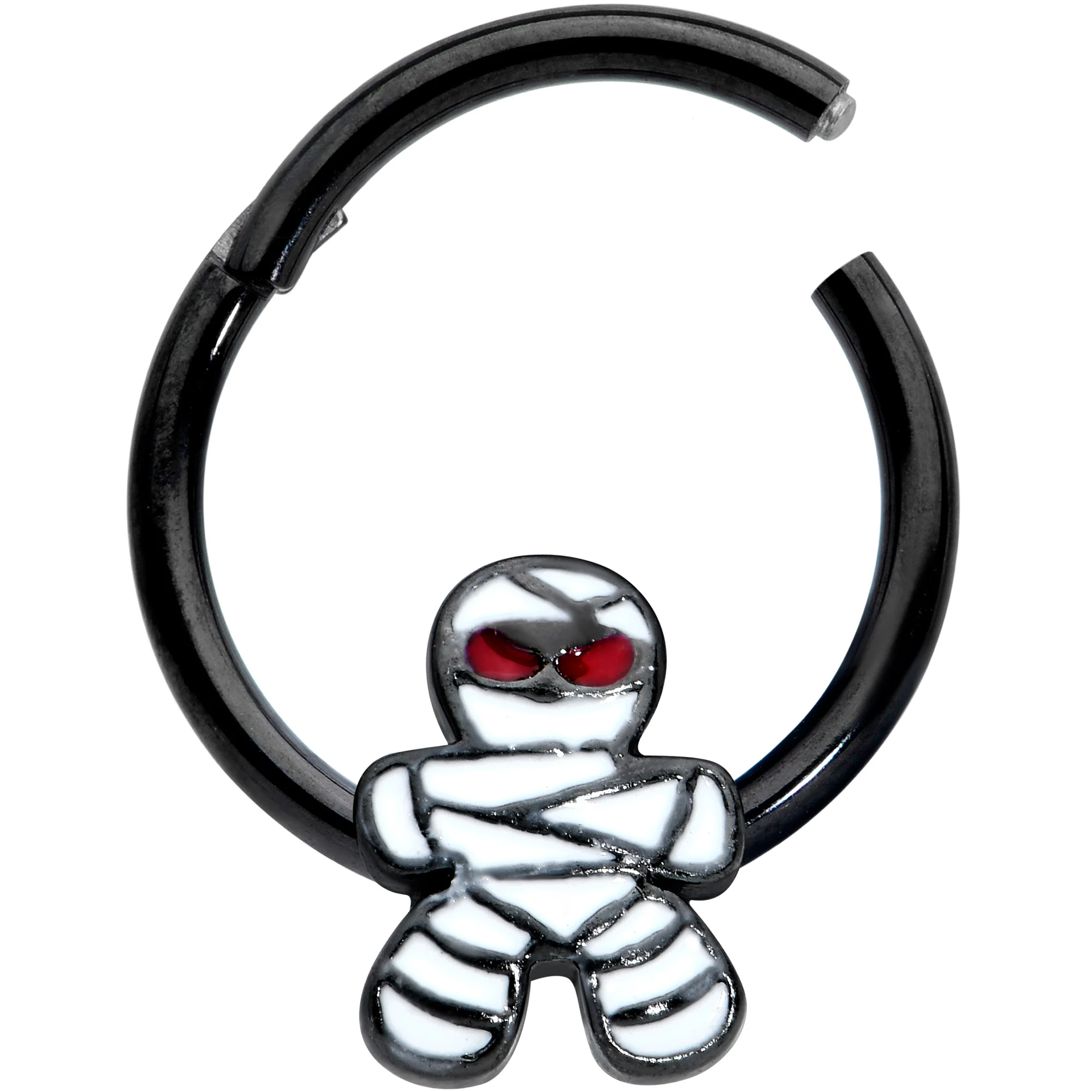 16G 3/8 Black Red Eye Mummy Halloween Segment Ring - Image 2