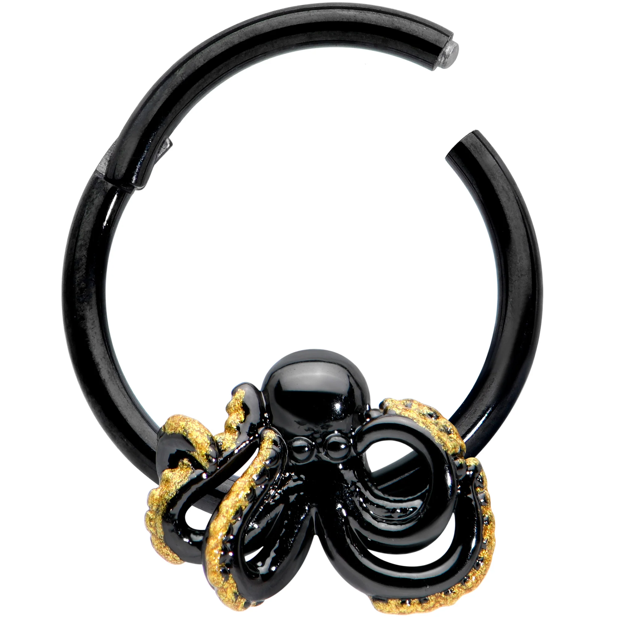 16G 3/8 Black Understated Octopus Hinged Segment Ring - Image 2