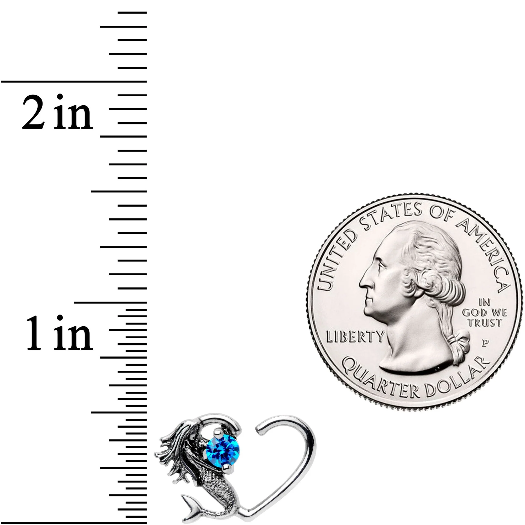 16G 3/8 Blue CZ Gem Mermaid Treasure Right Heart Closure Ring - Image 2