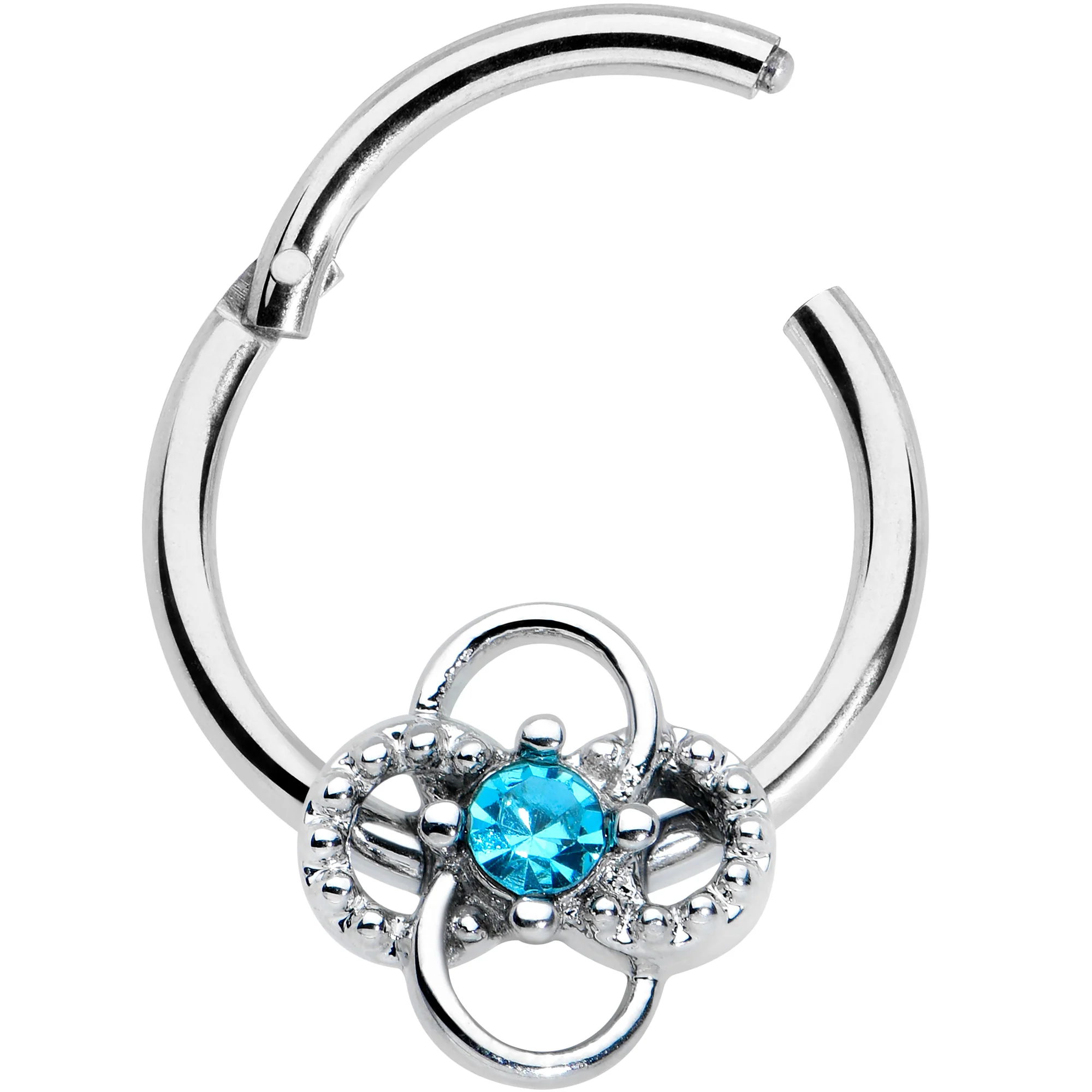 16G 3/8 Blue Gem Celtic Knot Hinged Segment Ring - Image 2